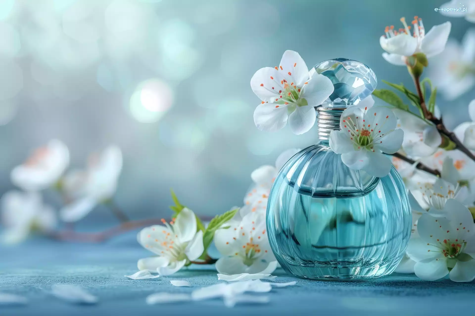 Kwiaty, Perfumy, Białe, Gałęzie, Flakon, Kompozycja