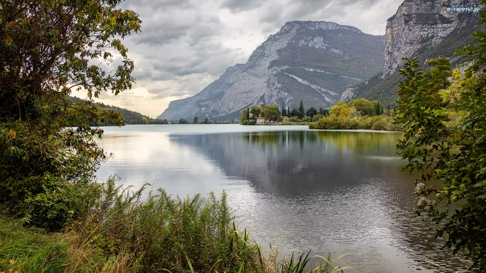 Jezioro, Włochy, Lago Di Toblino, Góry, Drzewa