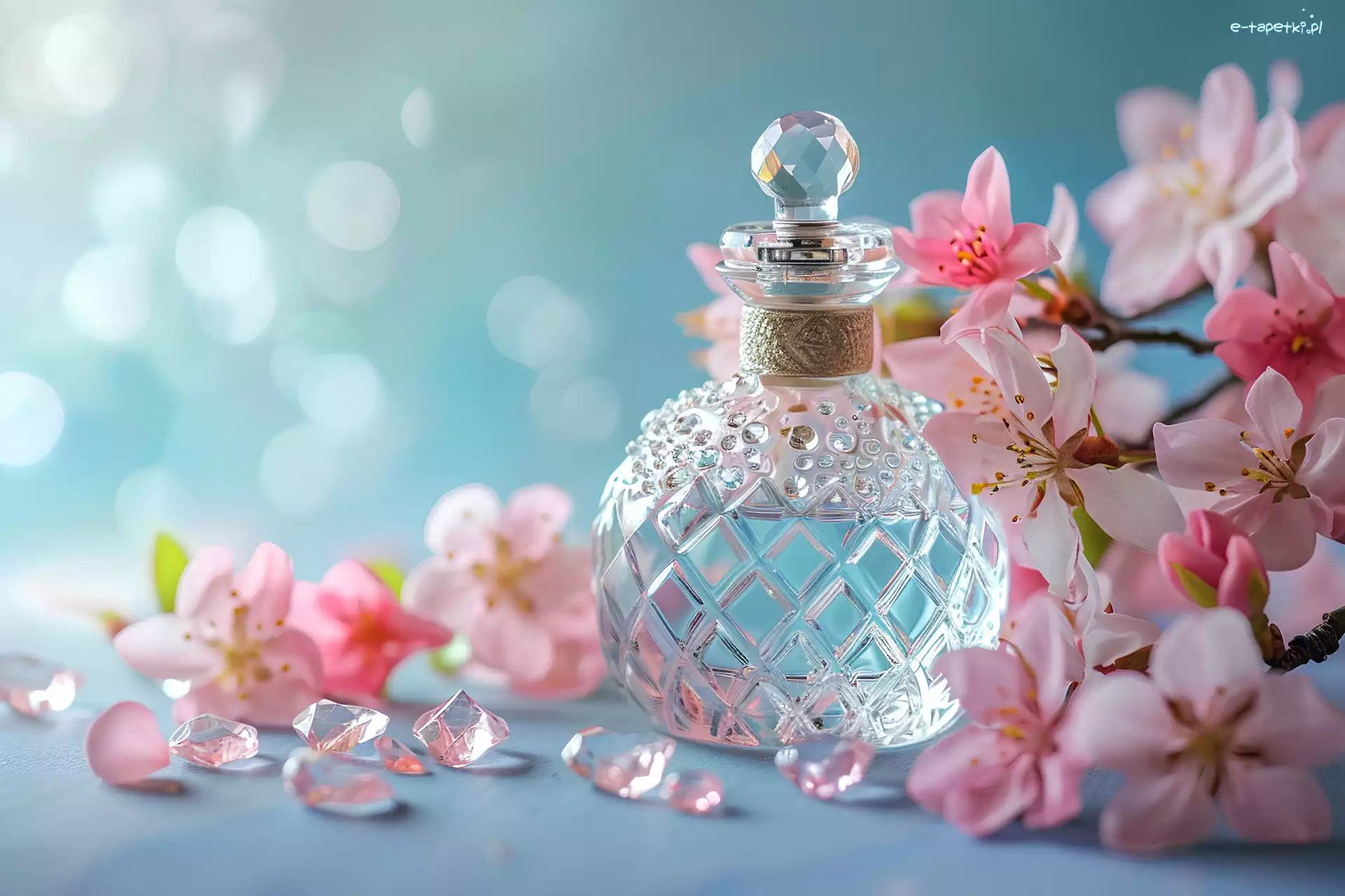 Kryształy, Różowe, Kwiaty, Kompozycja, Perfumy, Flakon