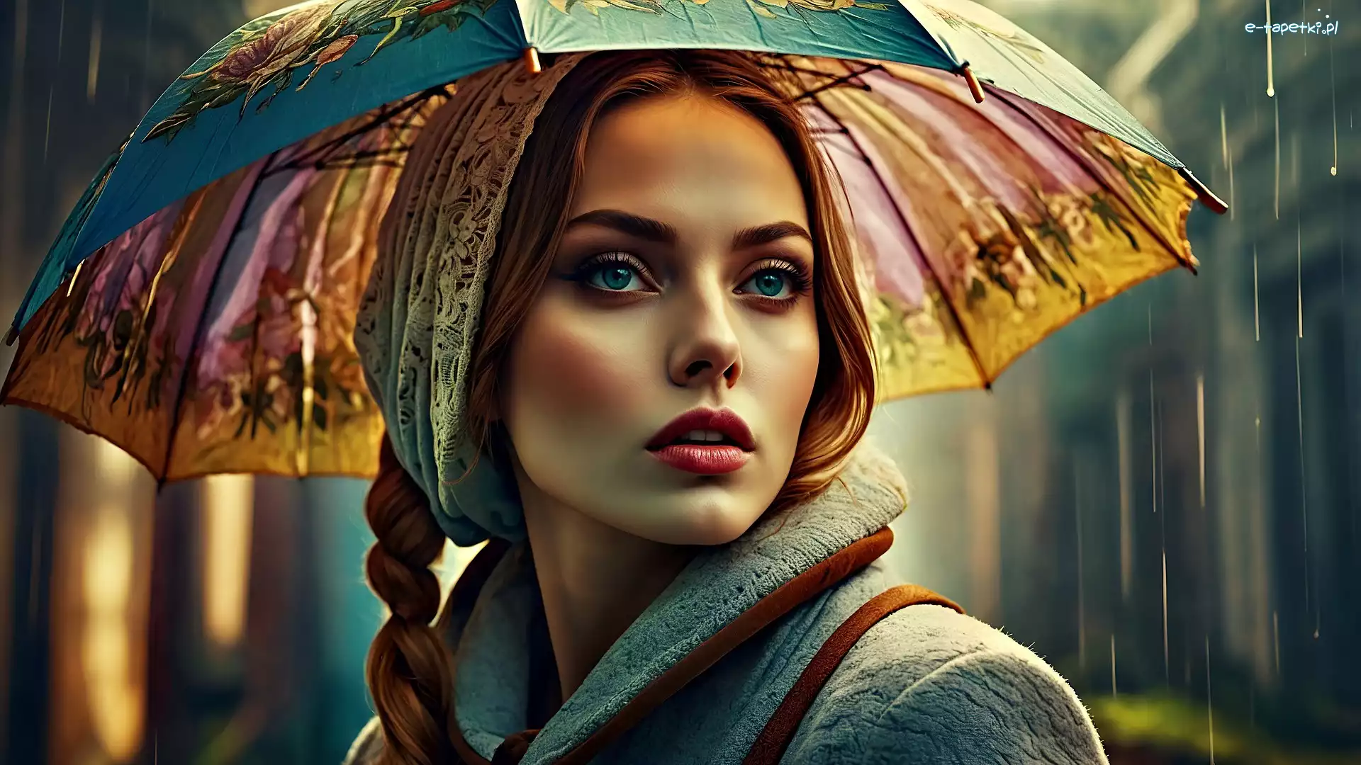 Parasol, Grafika, Deszcz, Kobieta