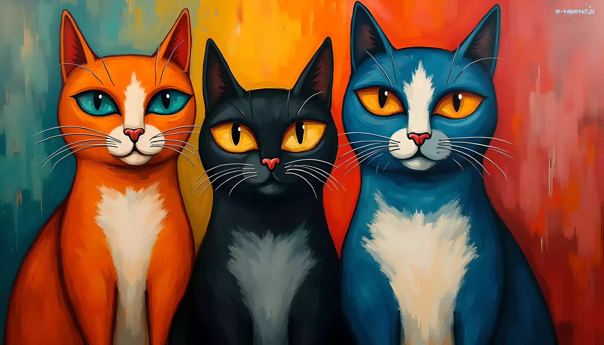 Koty, Grafika, Obraz, Kolorowe