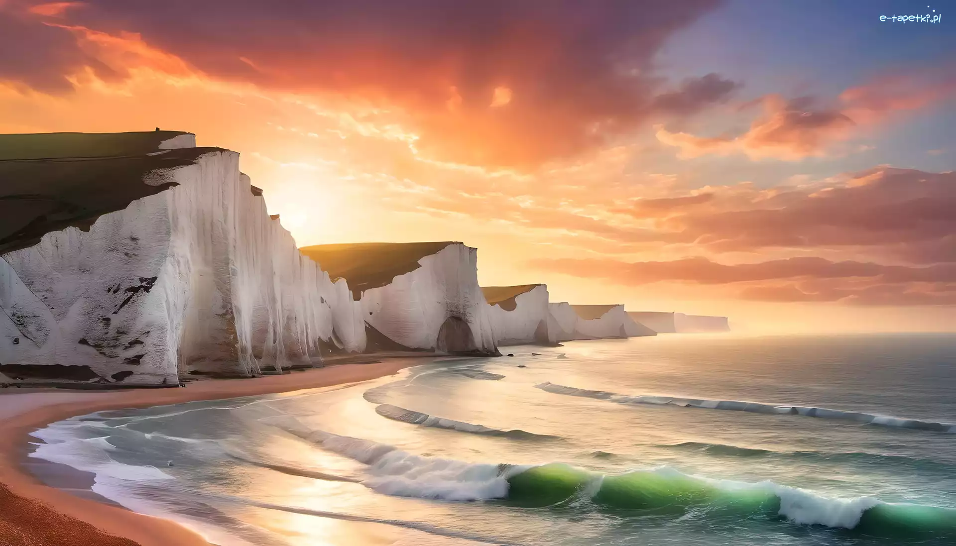 Biały, Fala, Wielka Brytania, Anglia, Grafika, Klif, Seven Sisters, Morze