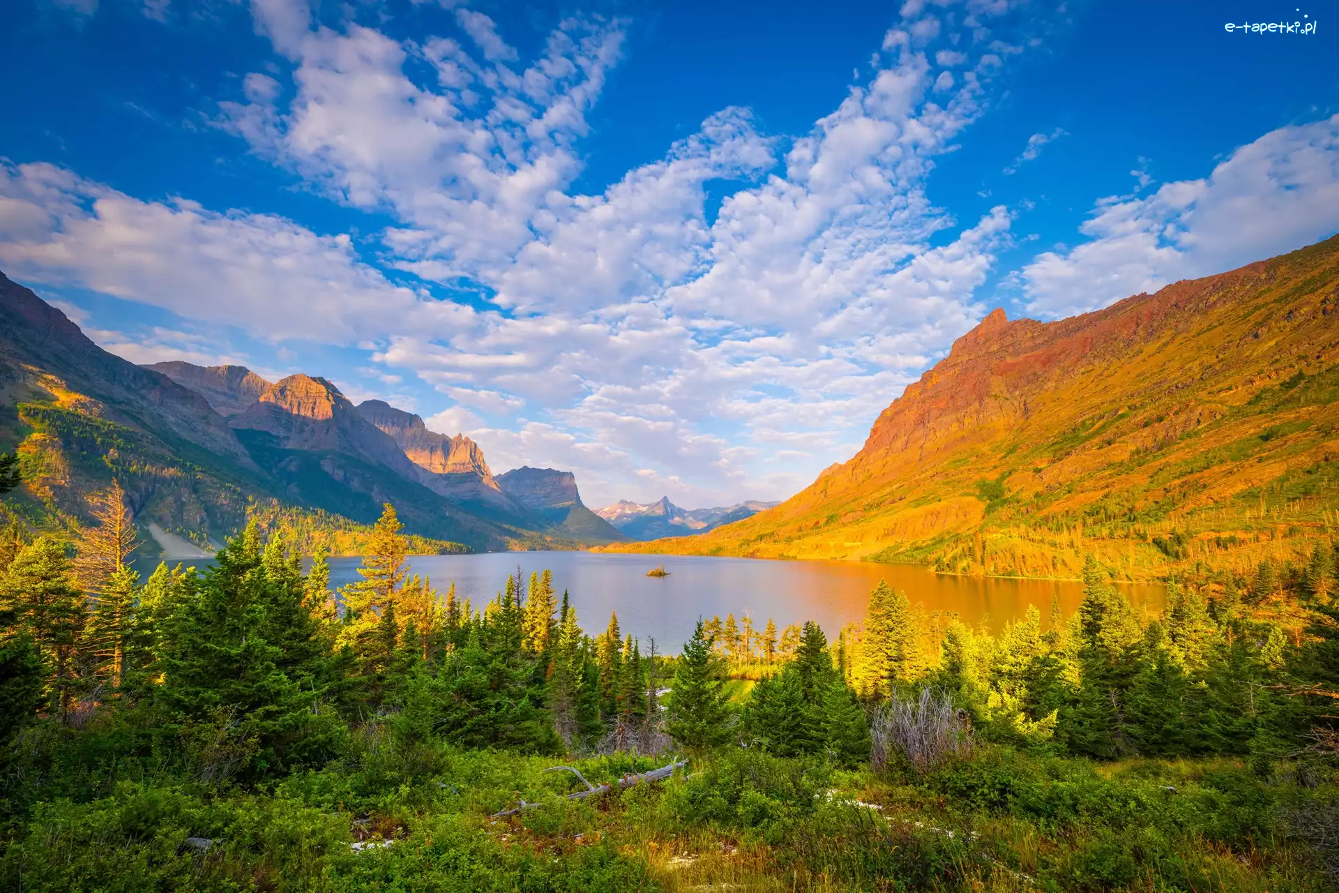 Stan Montana, Góry, Park Narodowy Glacier, Stany Zjednoczone, Saint Mary Lake, Jezioro