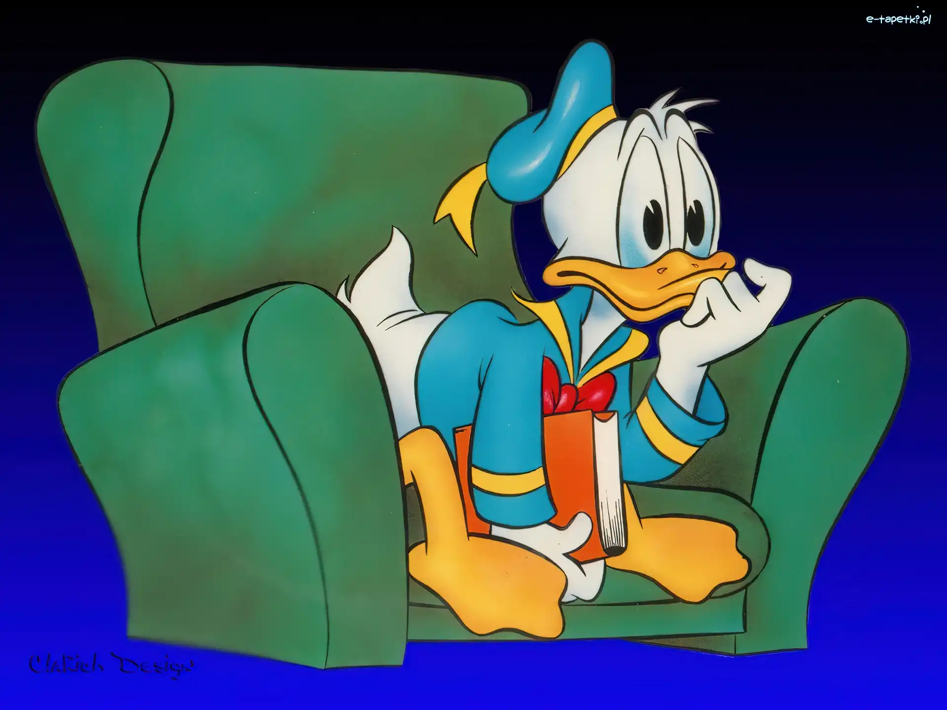 fotel, książka, Kaczor Donald