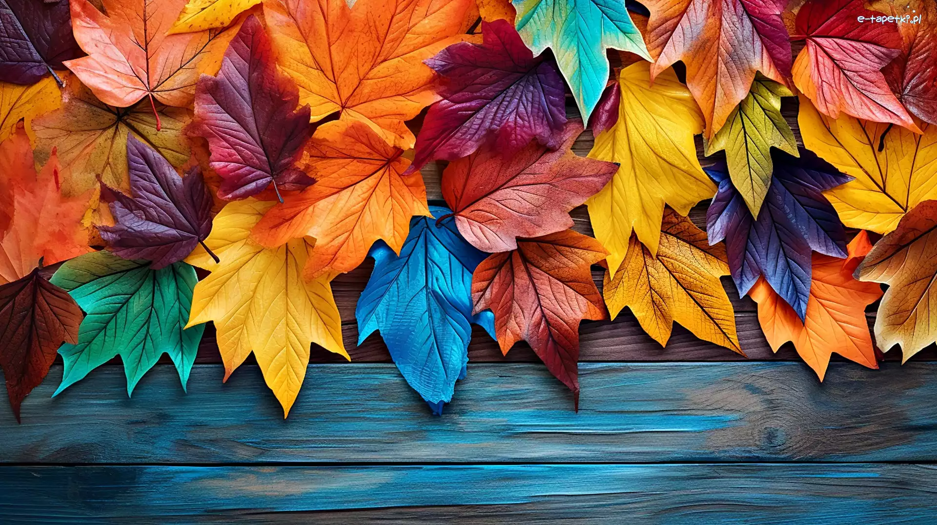 Jesień, Liście, Kolorowe, Grafika, Deski
