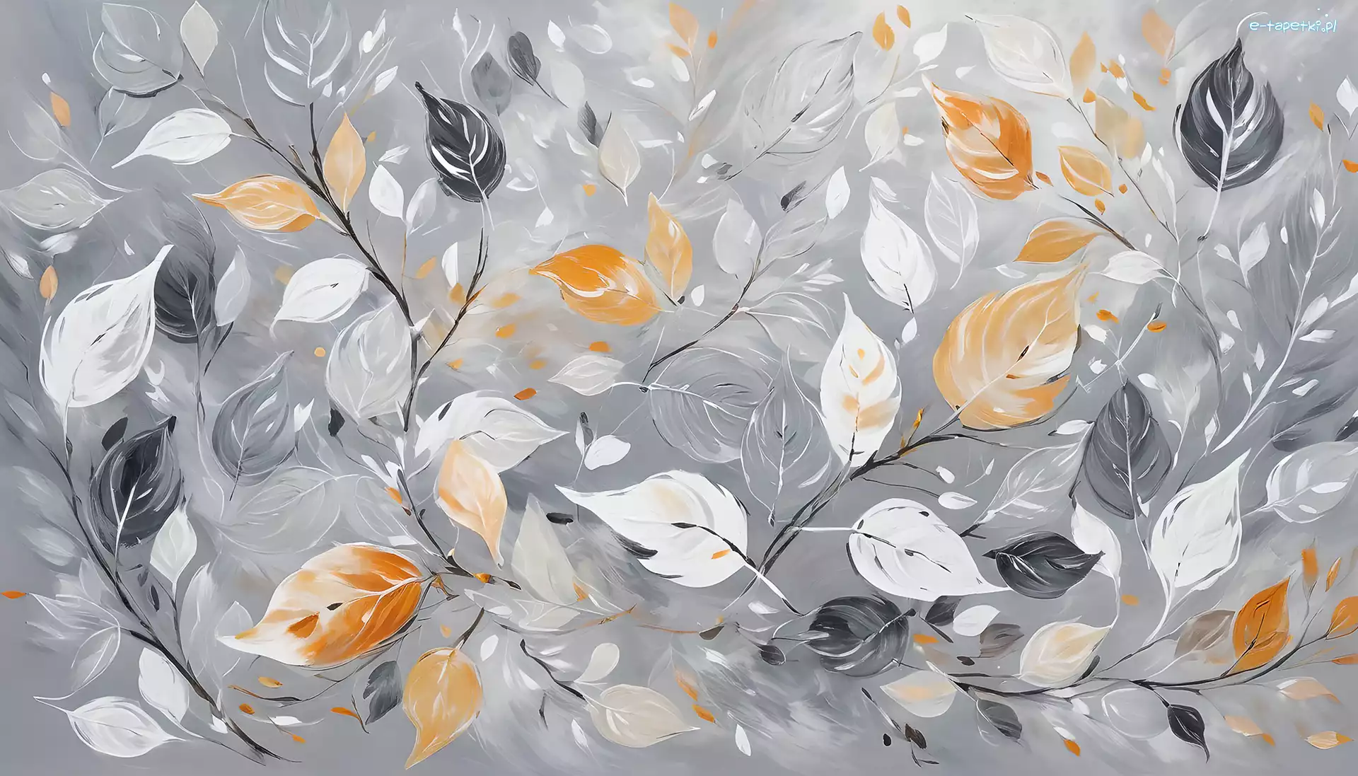 Białe, Żółte, Szare, Grafika, Liście