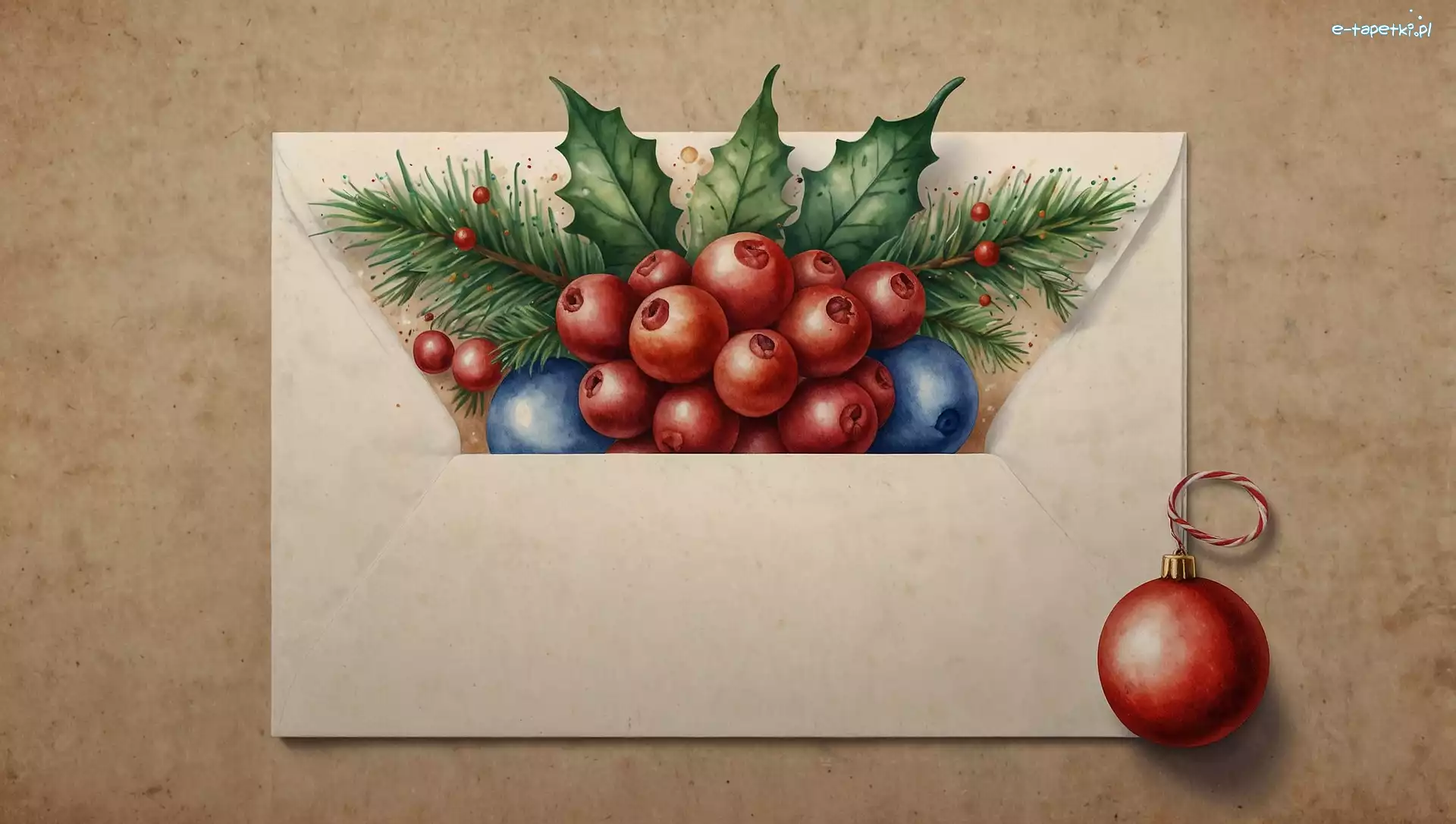 Jagody, Koperta, Bombka, Grafika, Boże Narodzenie, Kompozycja
