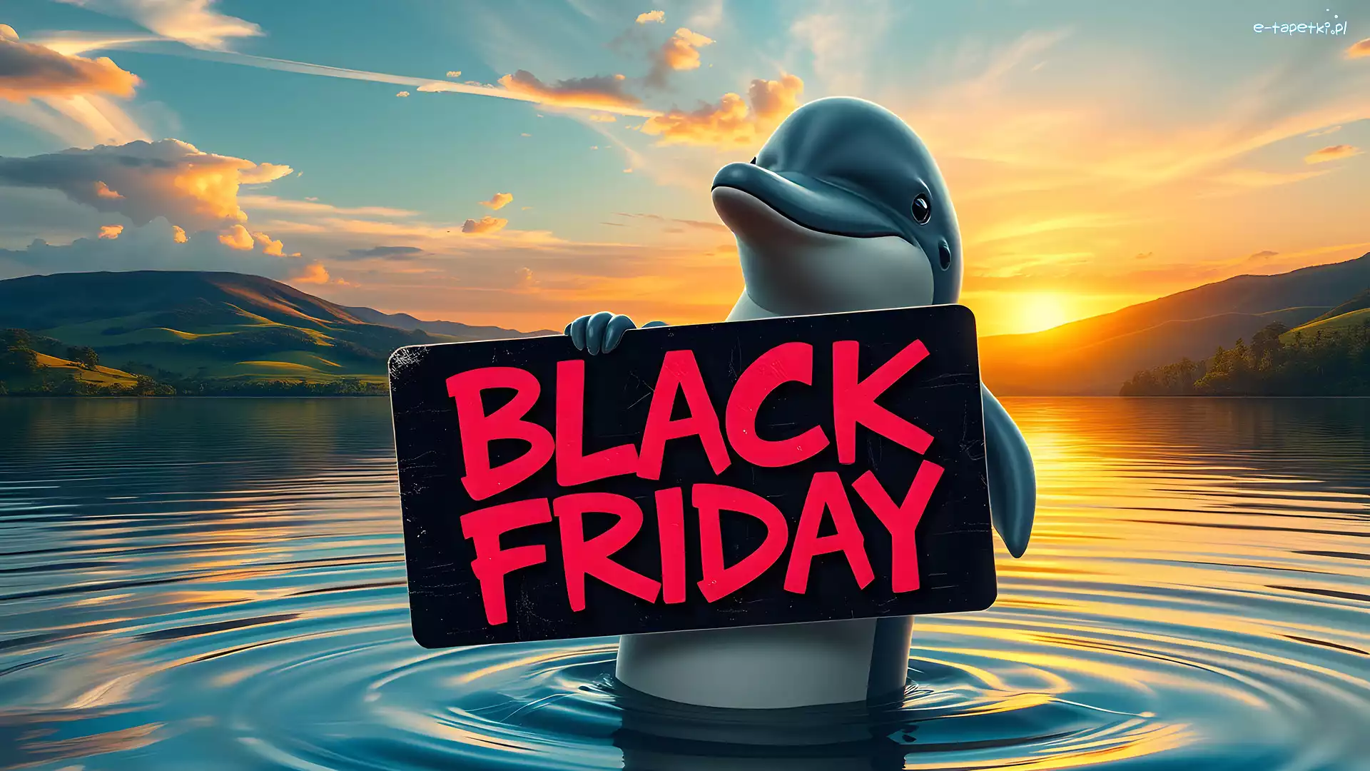 Grafika, Delfin, Black Friday, Góry, Jezioro
