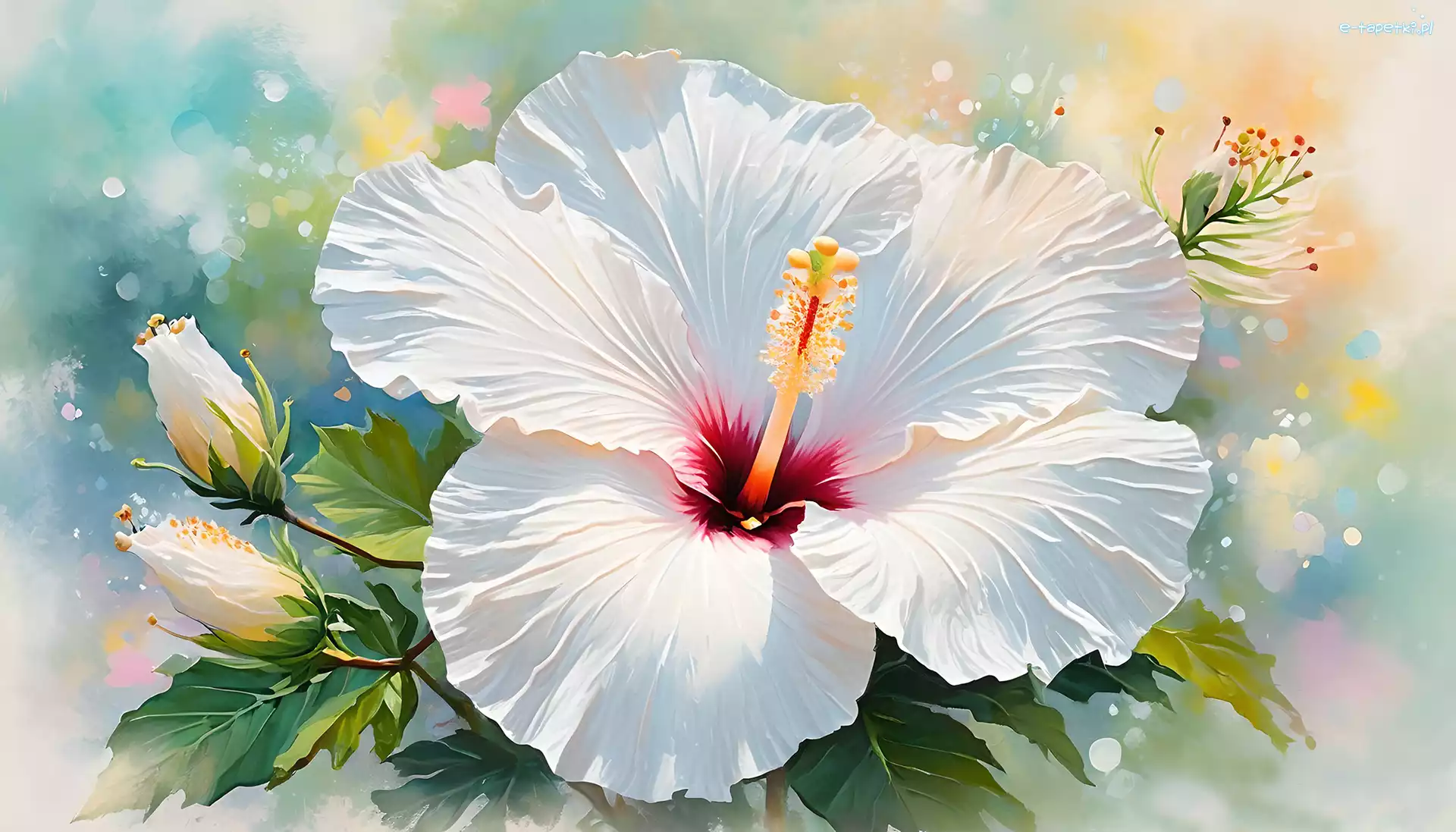Biały, Grafika, Kwiat, Hibiskus