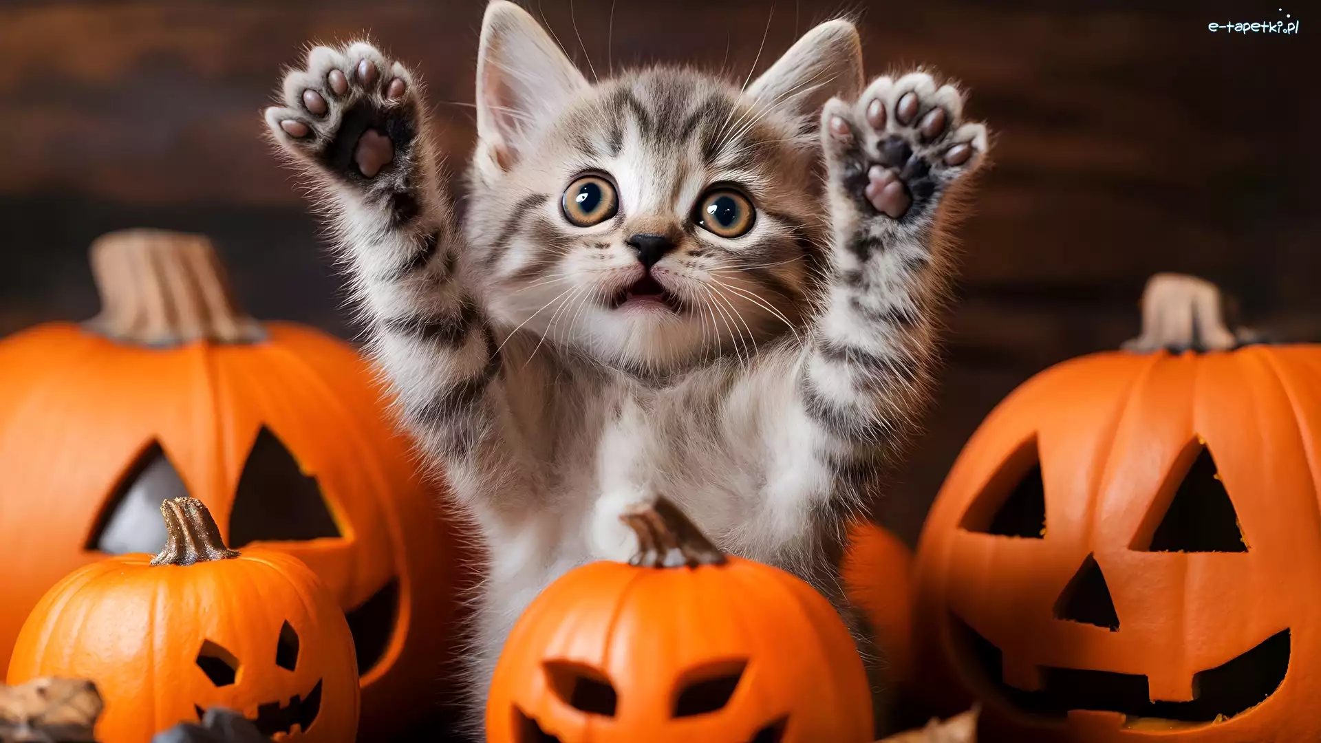 Kot, Halloween, Dynie, Mały