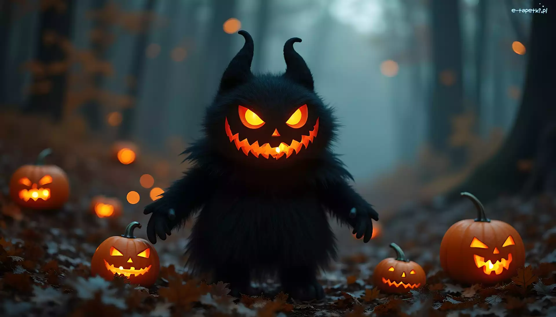 Włochaty, Grafika, Stwór, Halloween, Dynie