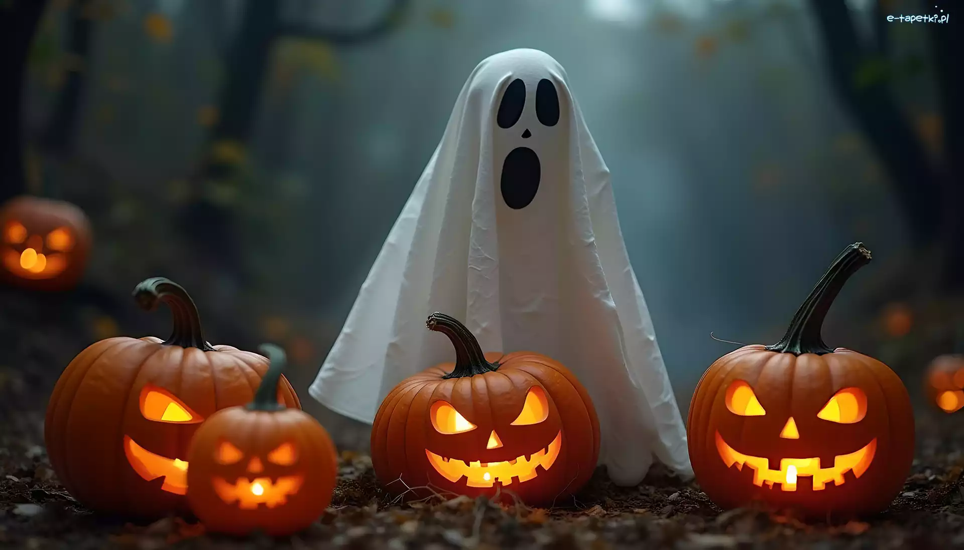 Dynie, Grafika, Halloween, Duch