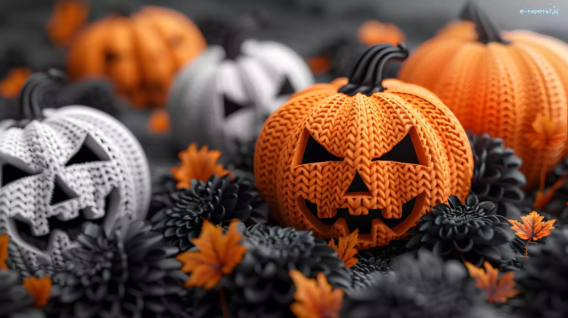 Dynie, Kwiaty, Czarne, Halloween, Liście