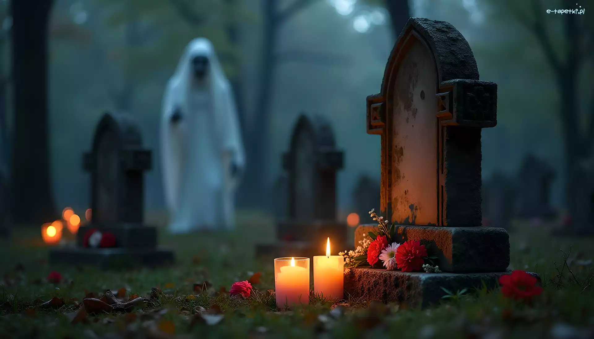 Halloween, Cmentarz, Duch, Grafika, Nagrobek, Stary