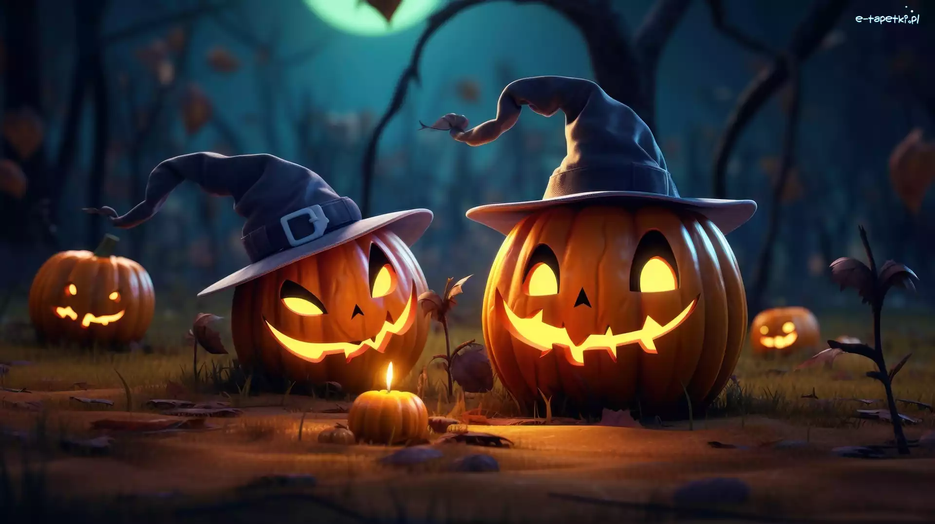 Kapelusze, Grafika, Halloween, Dynie