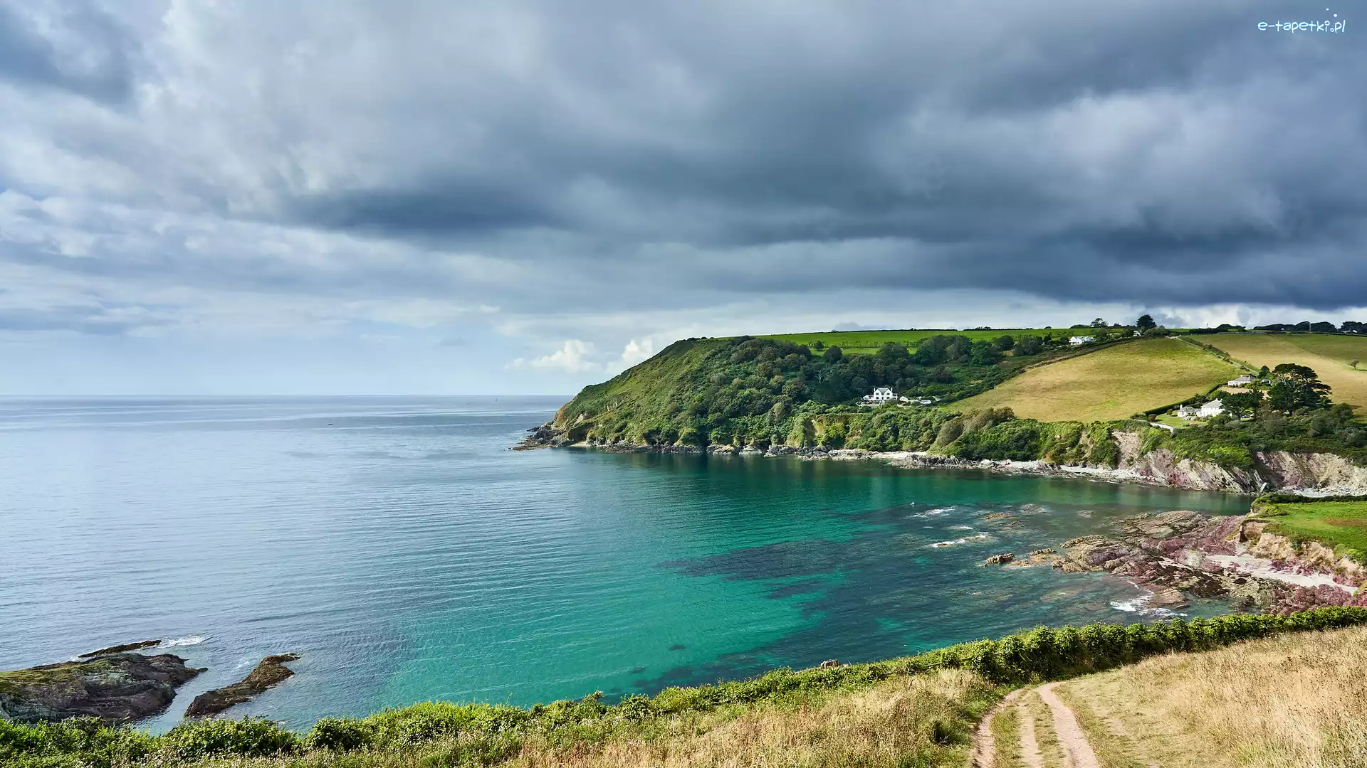 Kornwalia, Talland Bay, Wzgórze, Anglia, Morze, Zatoka