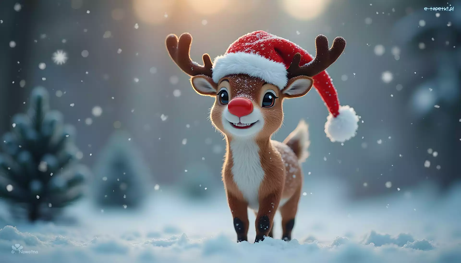Mikołaja, Renifer, Czapka, Grafika, Czerwononosy, Rudolf