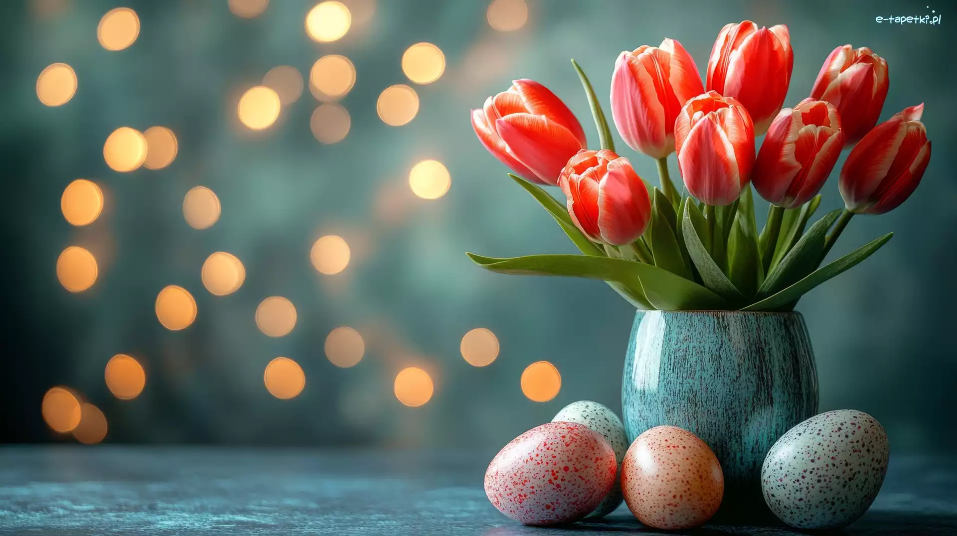 Tulipany, Wazon, Niebieski, Pisanki, Kolorowe