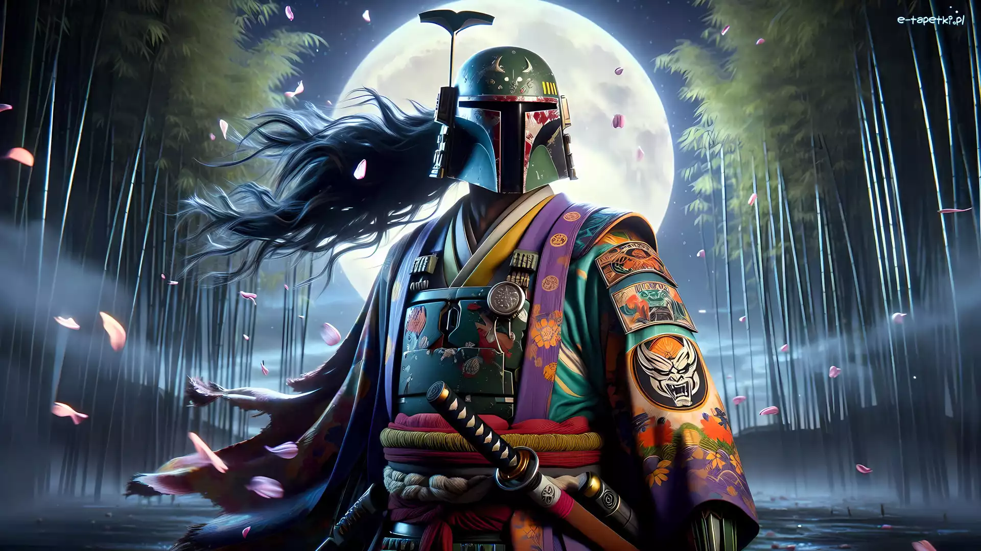 Księżyc, Boba Fett, Grafika, Star Wars Fett Legacy, Kimono, Drzewa, Gra, Postać