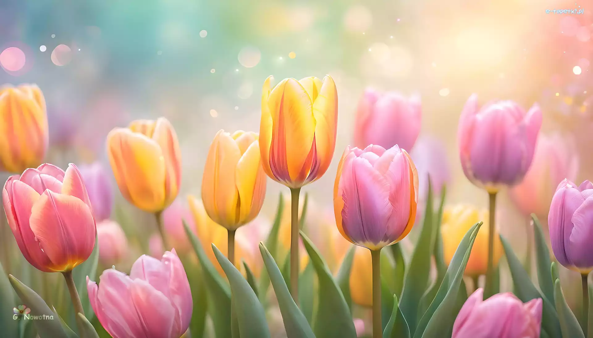 Różowe, Tulipany, Żółte, Grafika, Kwiaty