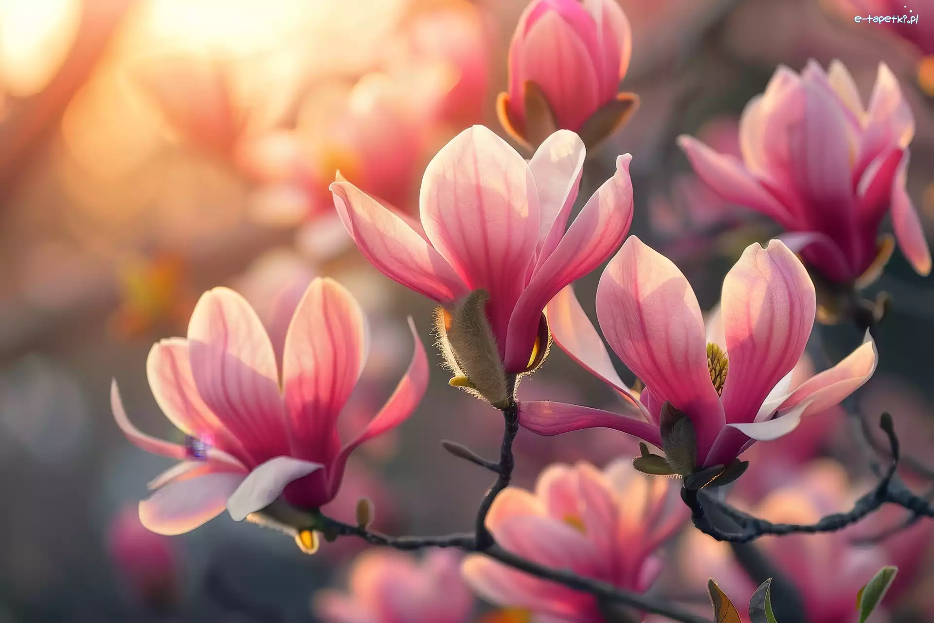 Rozwinięte, Magnolia, Kwiaty, Różowe