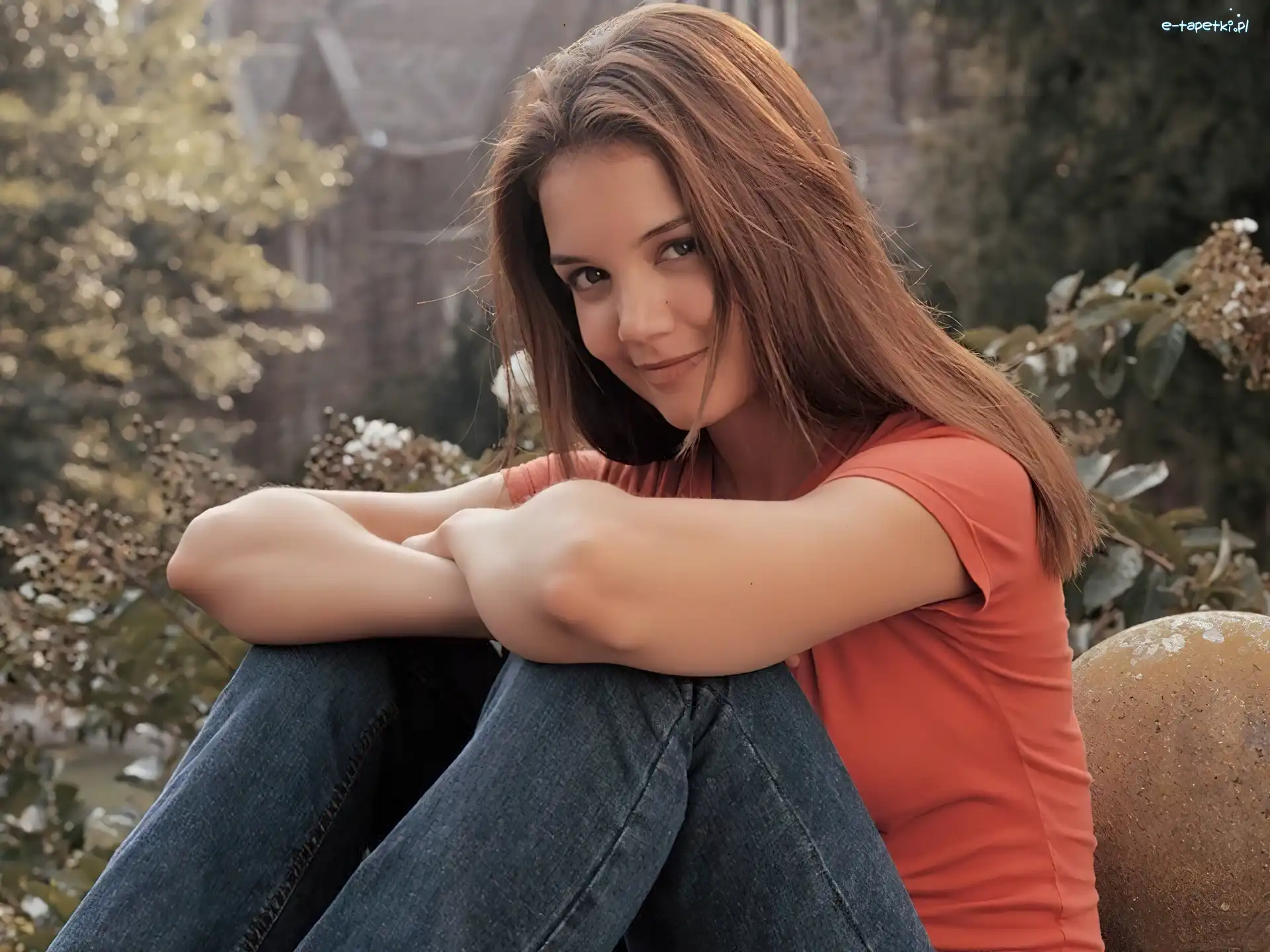 T-shirt, pomarańczowy, Katie Holmes