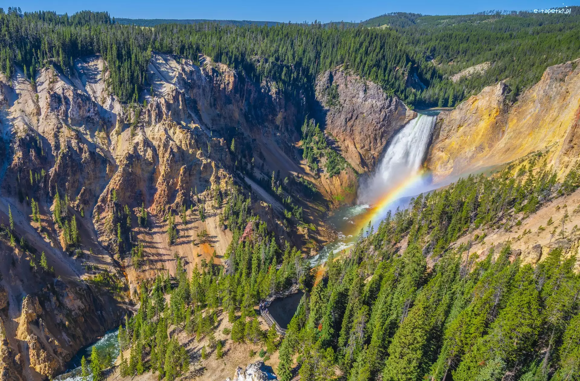 Wyoming, Yellowstone Falls, Wielki Kanion Yellowstone, Stany Zjednoczone, Wodospad, Park Narodowy Yellowstone