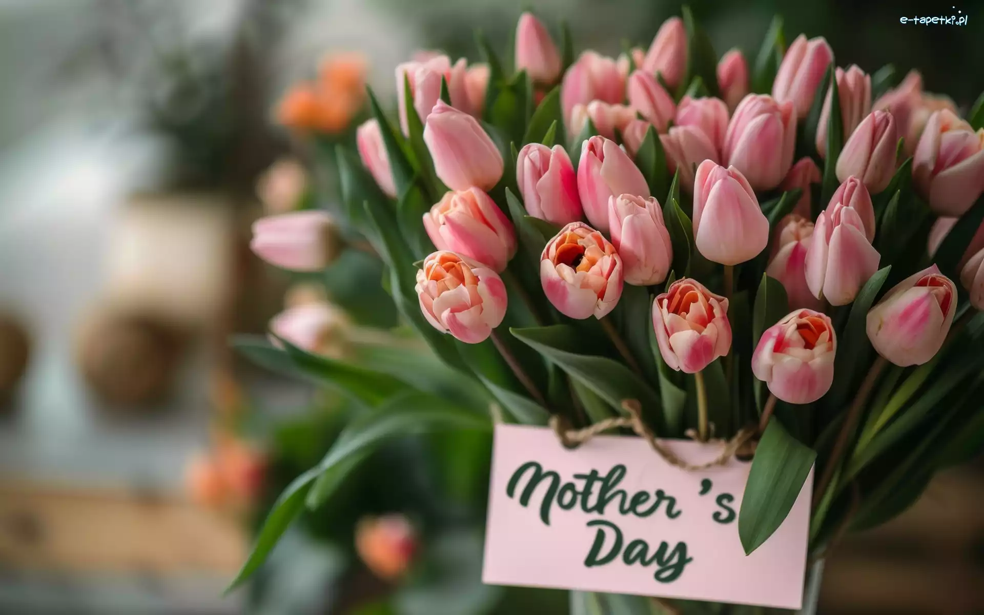 Tulipany, Bukiet, Różowe, Dzień Matki, Napis