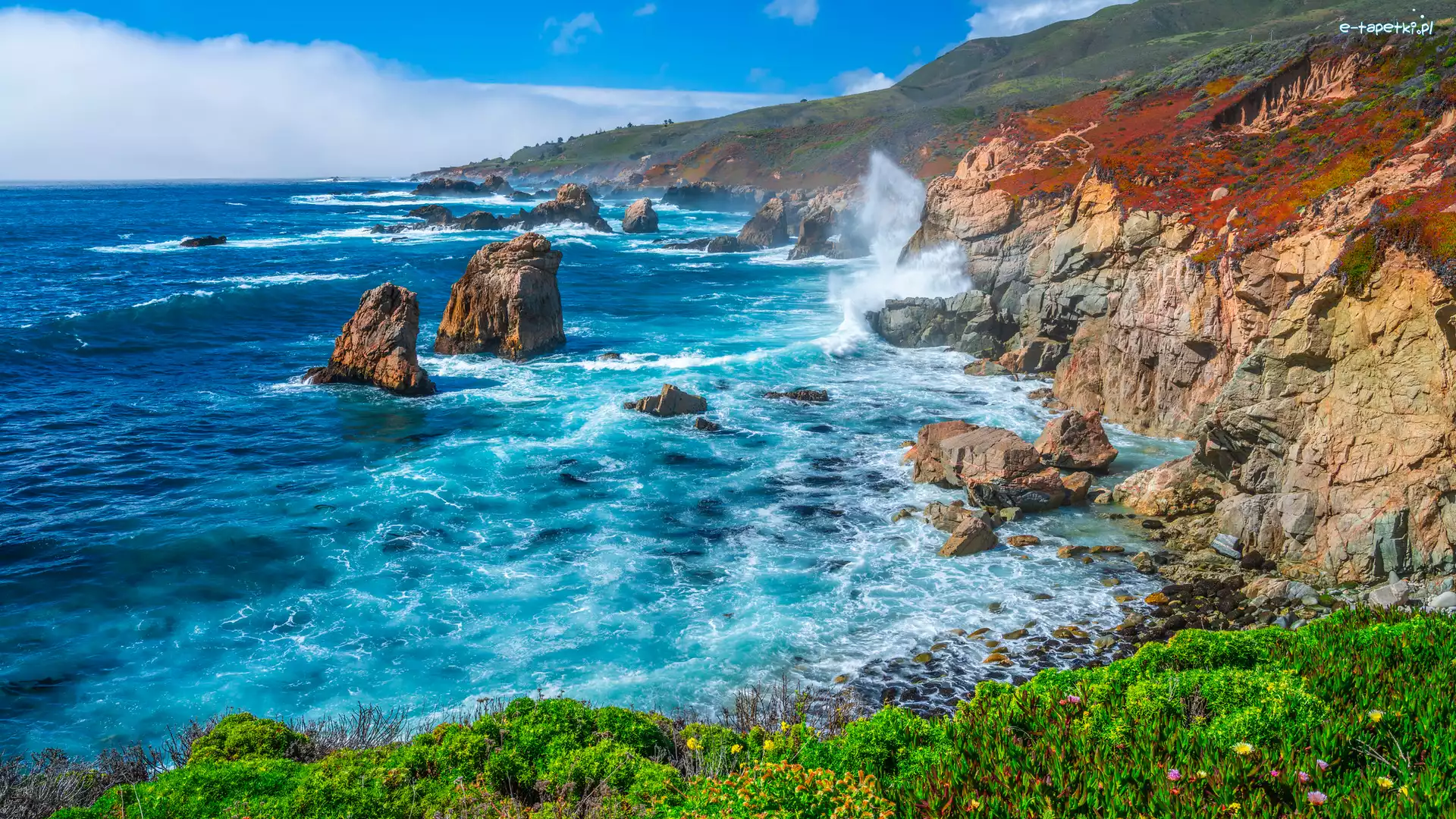 Skały, Big Sur Beach, Wybrzeże, Kalifornia, Stany Zjednoczone, Zatoka, Morze