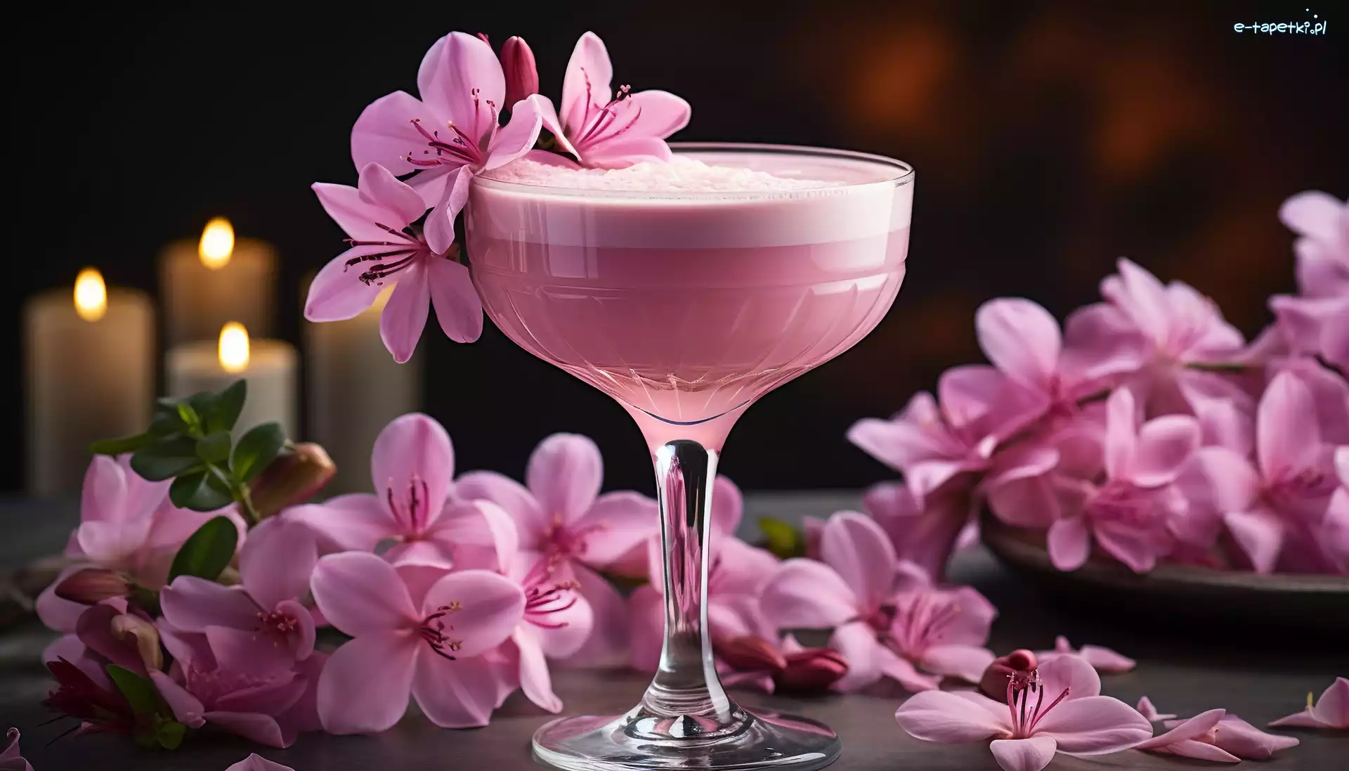 Różowy koktajl, Kwiaty, Różowe, Kieliszek, Drink
