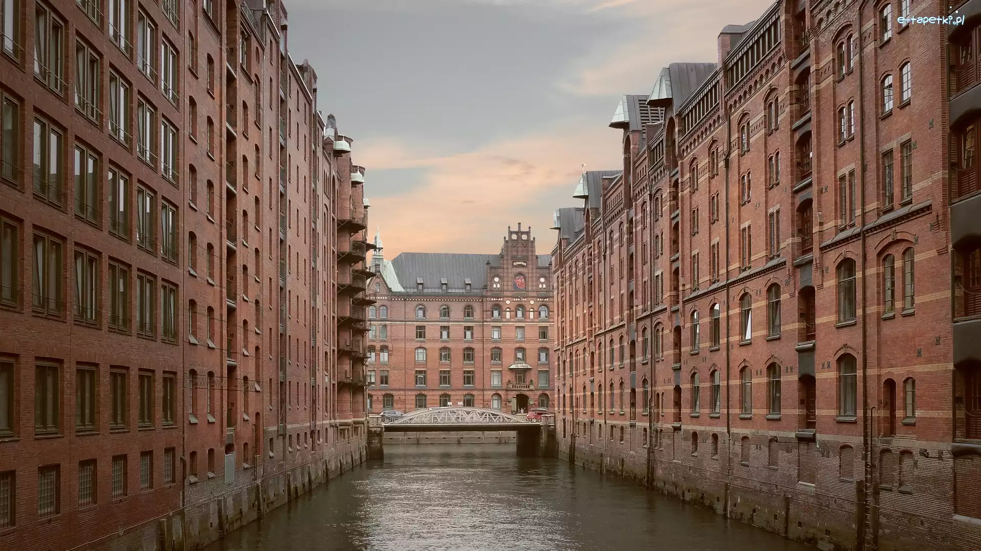 Most, Speicherstadt, Domy, Kanał, Hamburg, Niemcy