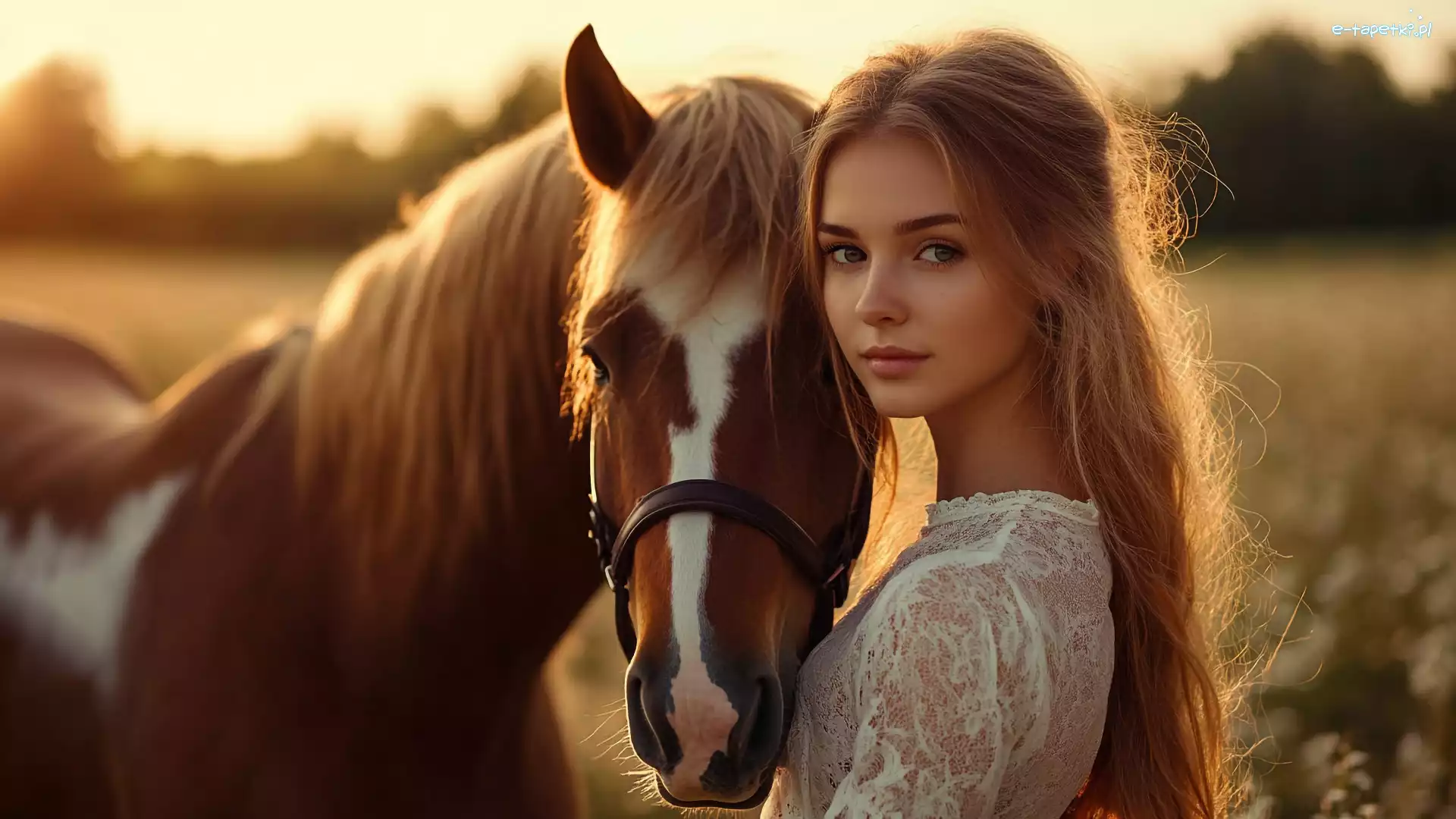 Blondynka, Pole, Koń, Kobieta