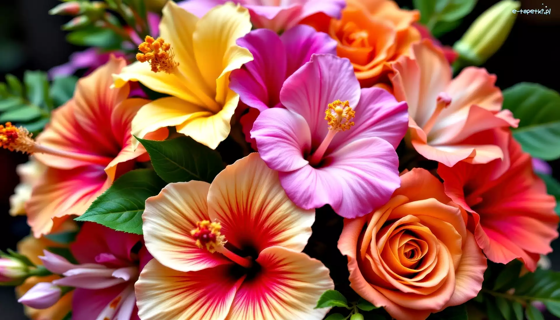 Hibiskusy, Kwiaty, Róże, Grafika AI, Bukiet