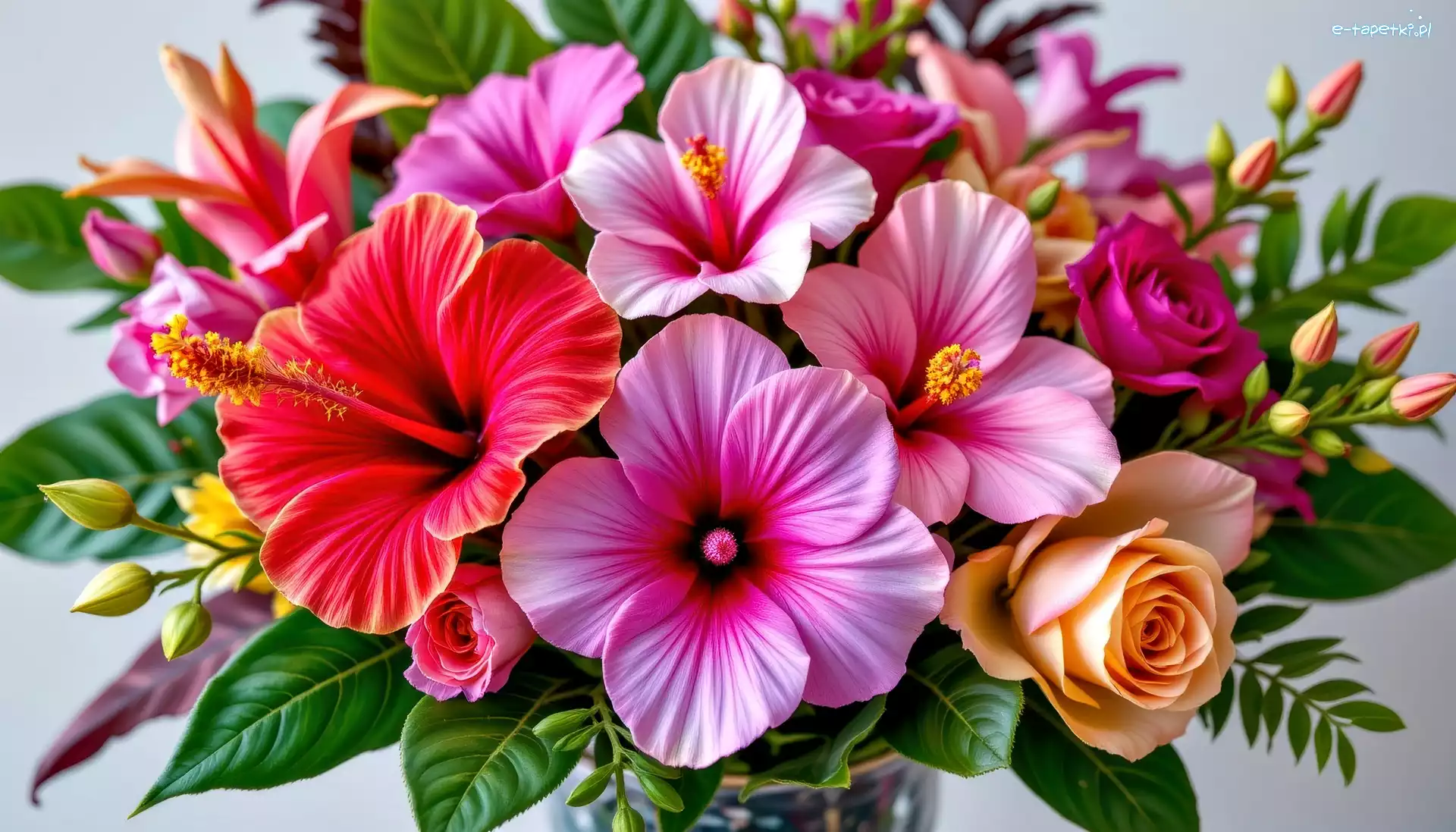 Kwiaty, Róże, Hibiskusy, Grafika AI, Bukiet