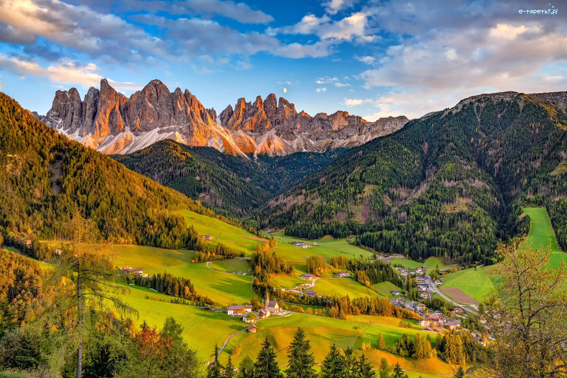 Alpy, Santa Maddalena, Dolina, Włochy, Góry