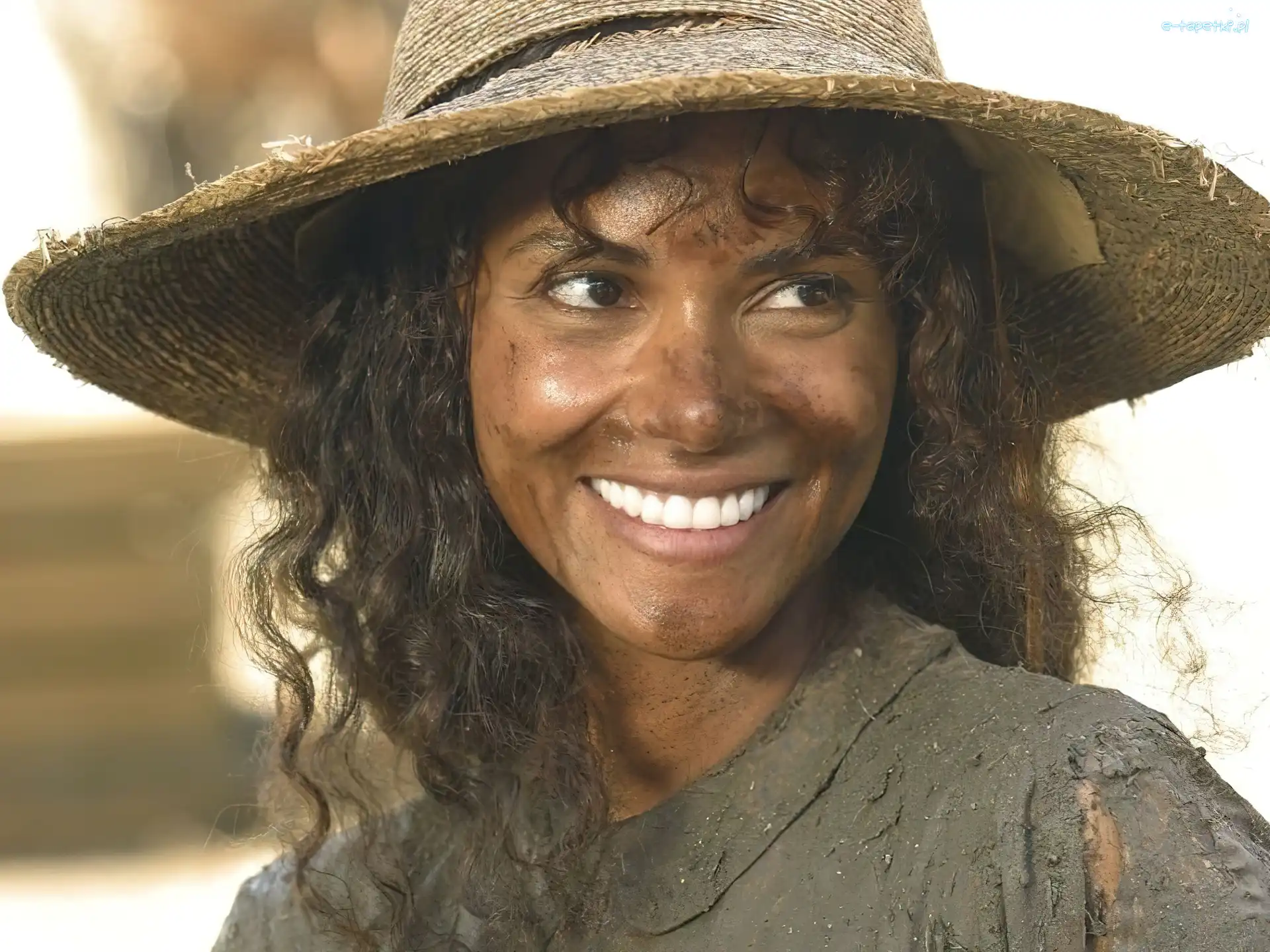 zęby, Halle Berry, słomiany, spojrzenie, zalotne, białe, kapelusz