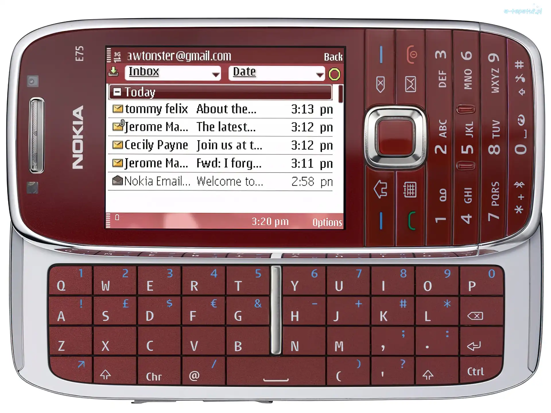 Gmail, Wiśniowy, Nokia E75