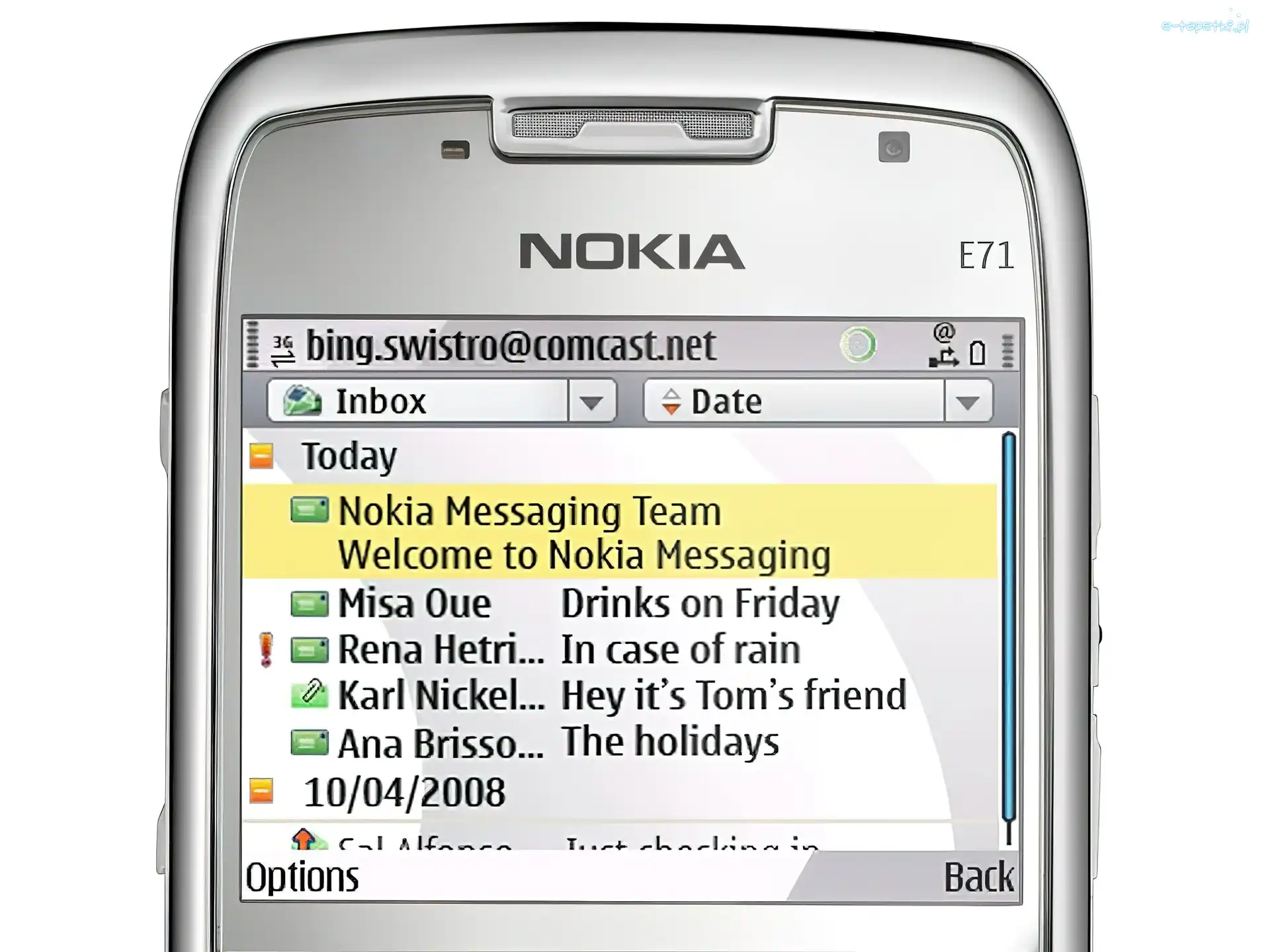 Menu, Email, Nokia E71