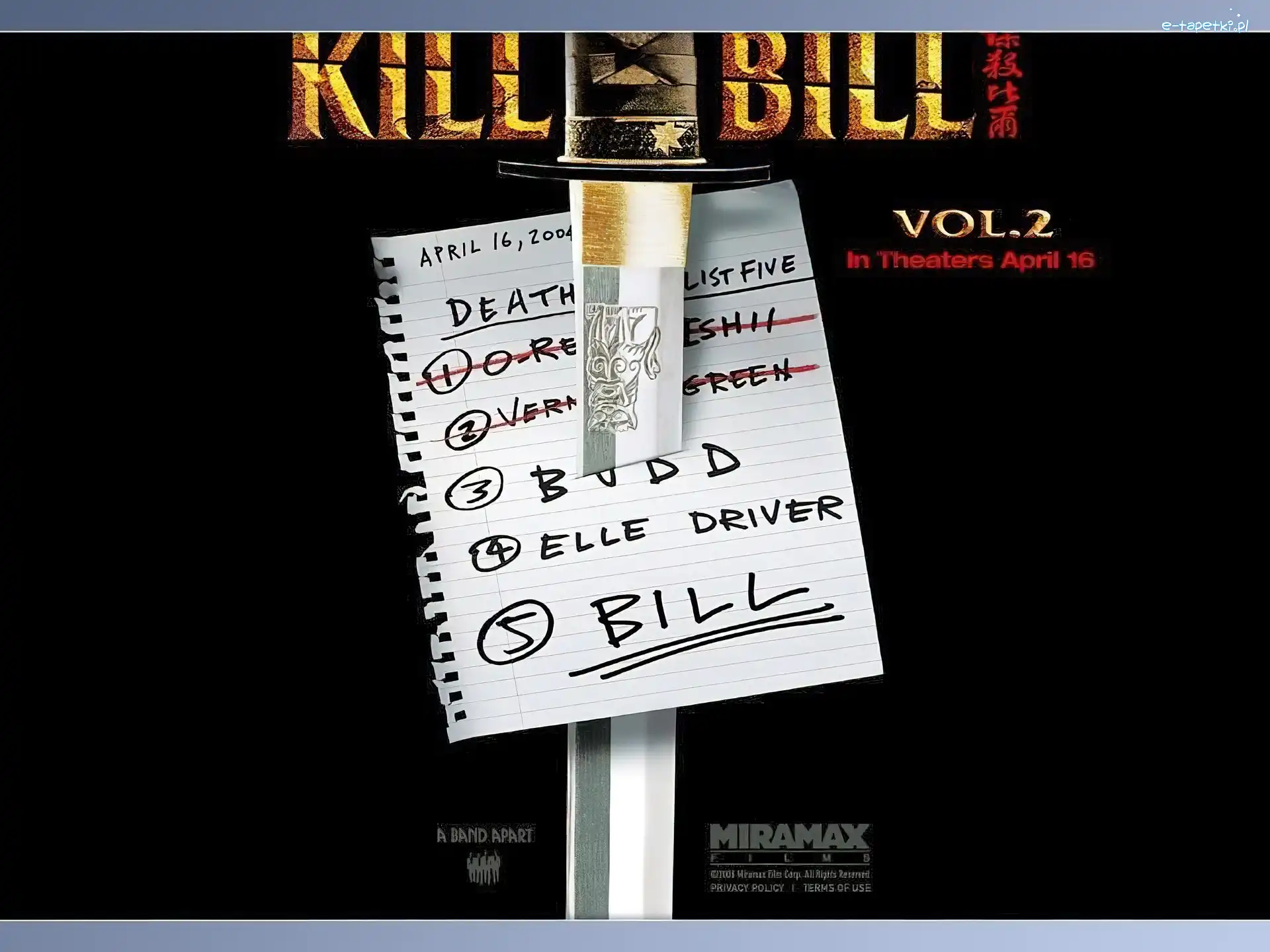 Lista, Miecz, Kill Bill 2