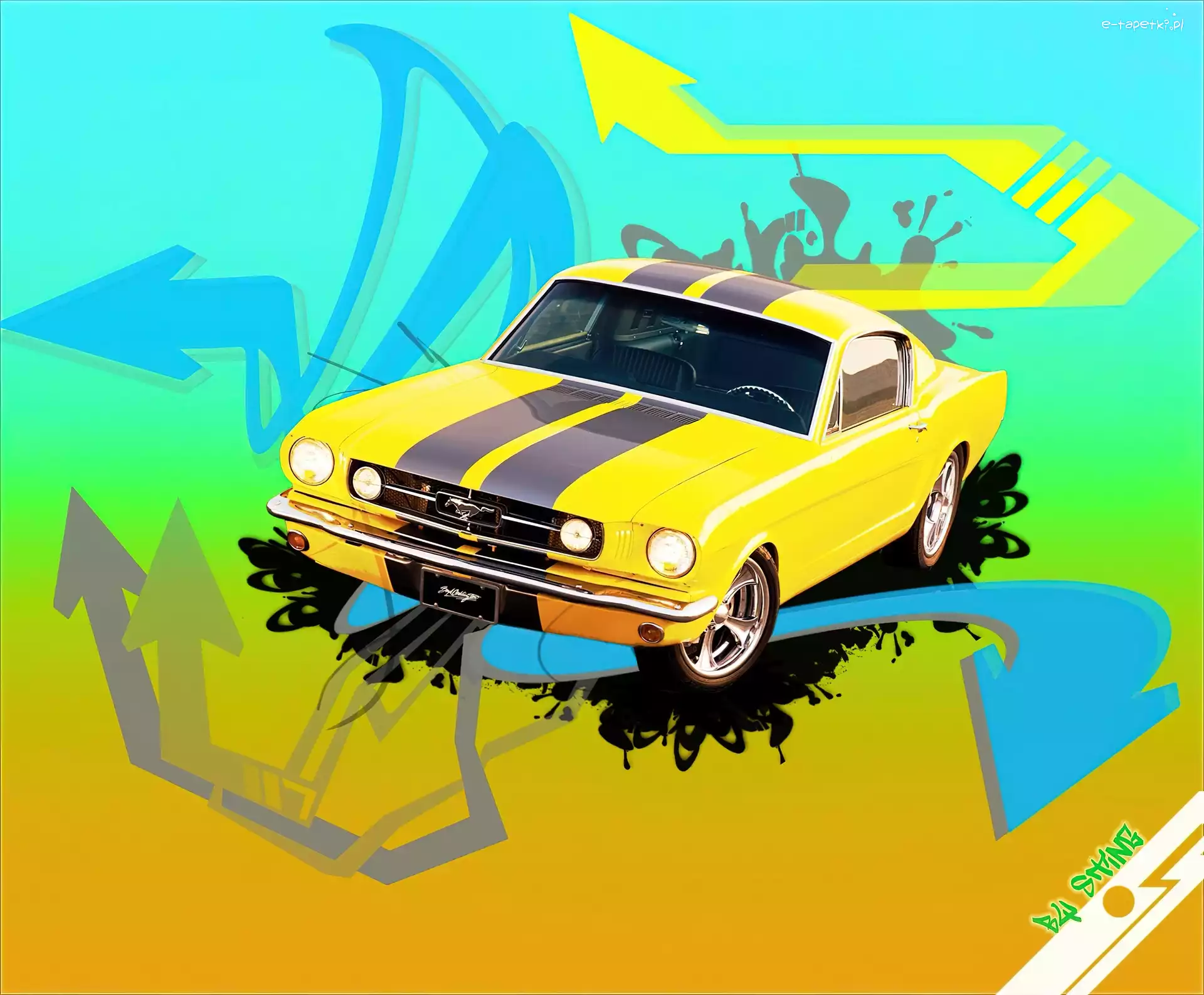 Rysunek, Ford Mustang, Żółty