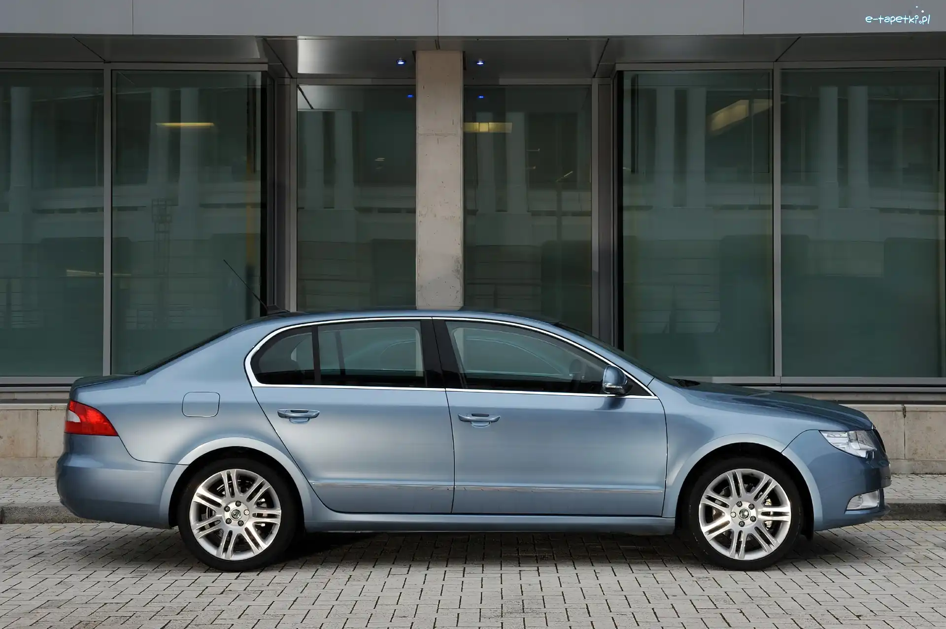 Srebrny, Skoda Superb, Stalowy, Bok, Prawy