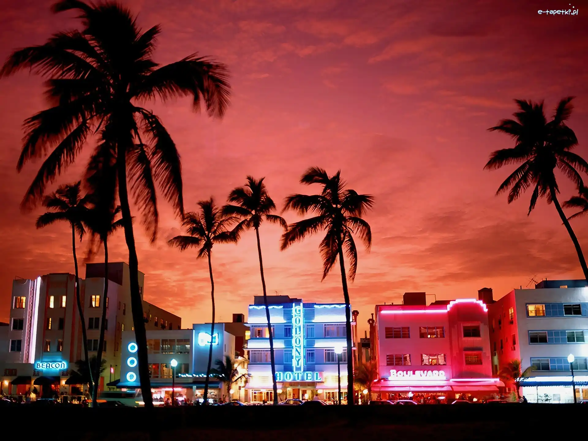Miami, Neony, Hotele, Floryda