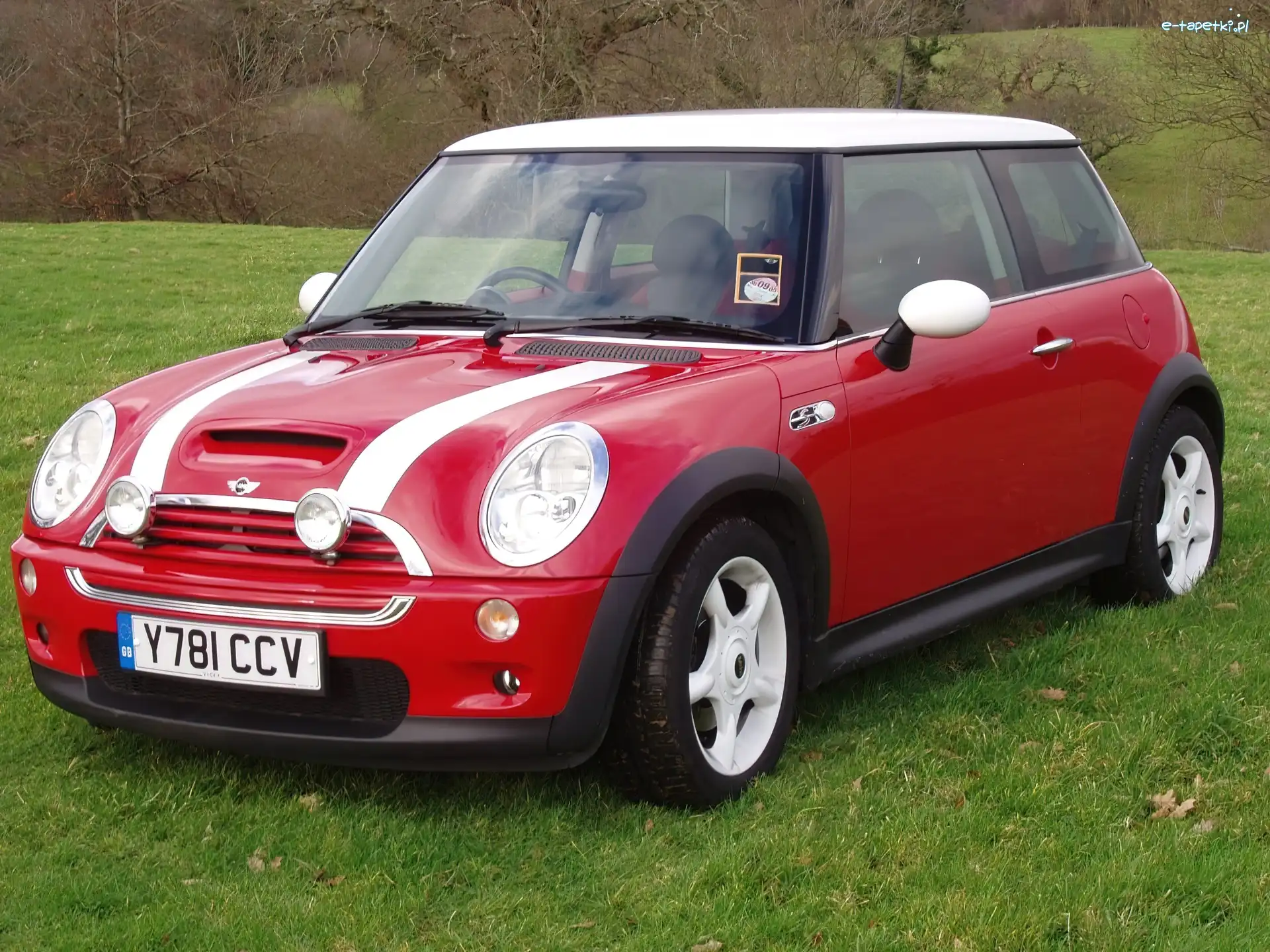 Mini Cooper, Dach, Biały, Czerwony