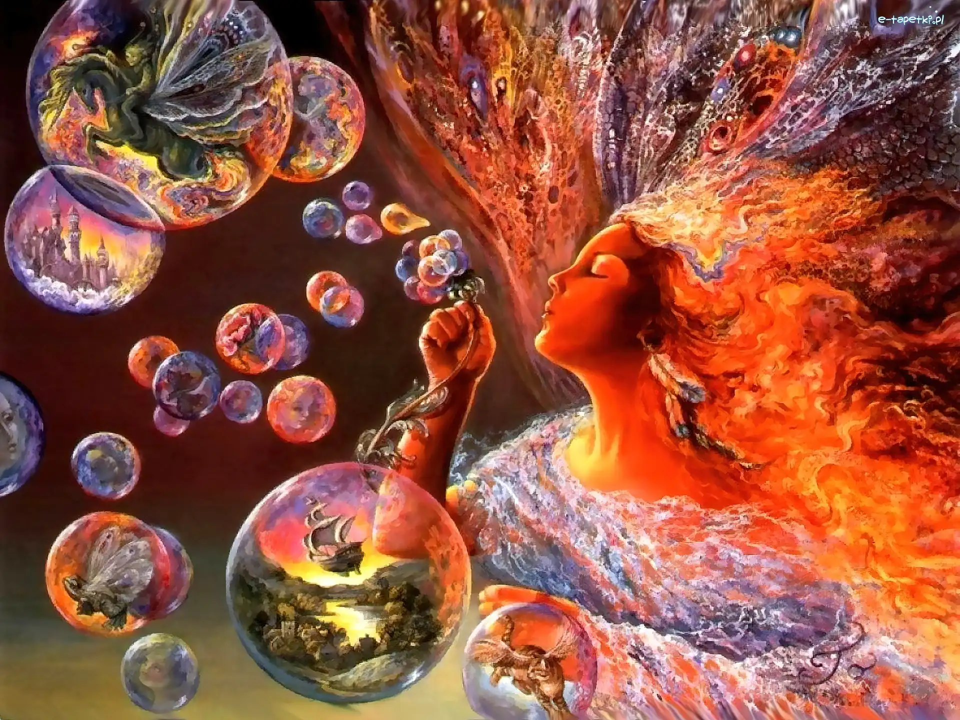 Kobieta, Włosy, Ogniste, Josephine Wall, Bańki
