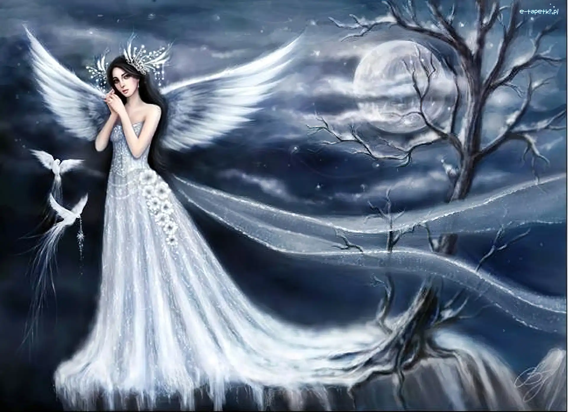 Anioł, Fantasy, Noc, Kobieta