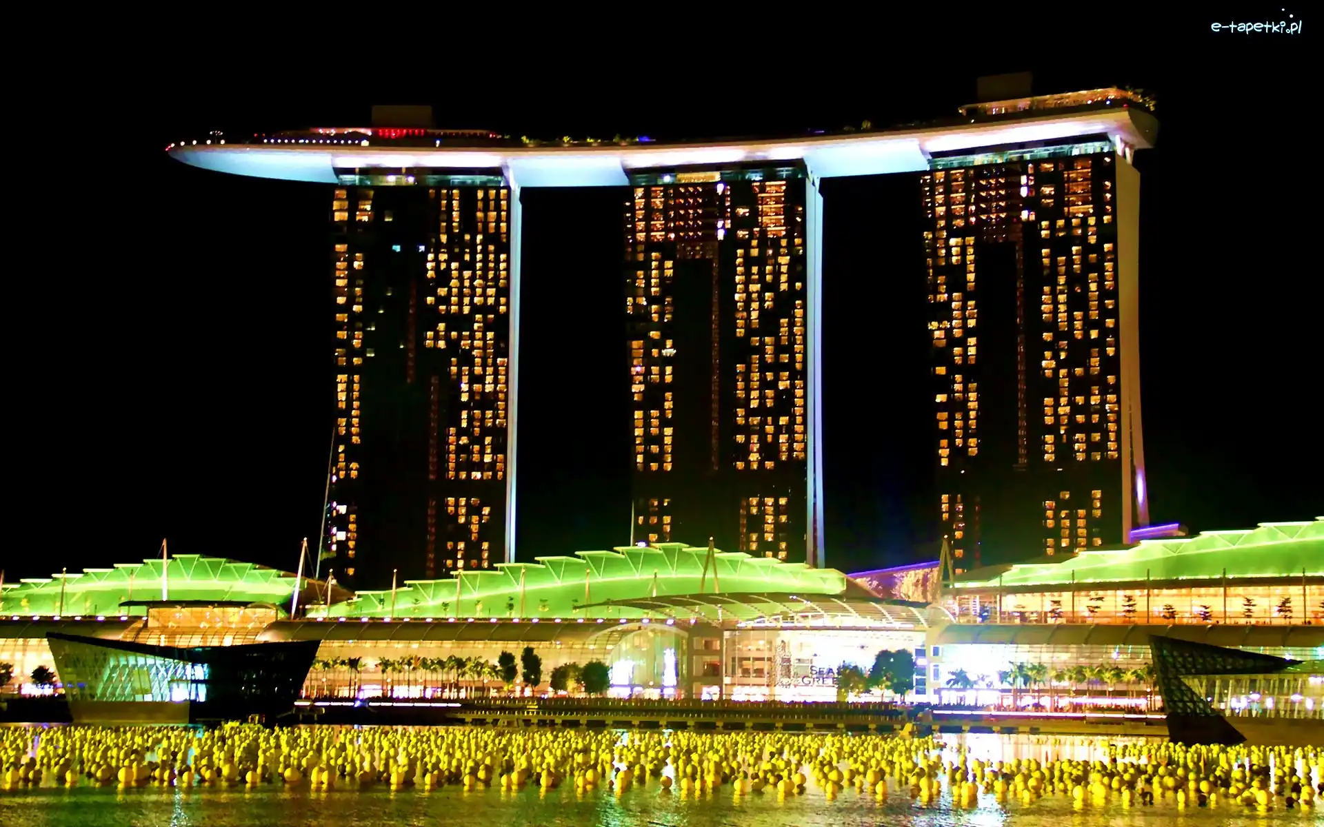 Singapur, Noc, Marina Bay Sands, Dekoracja, Zielona