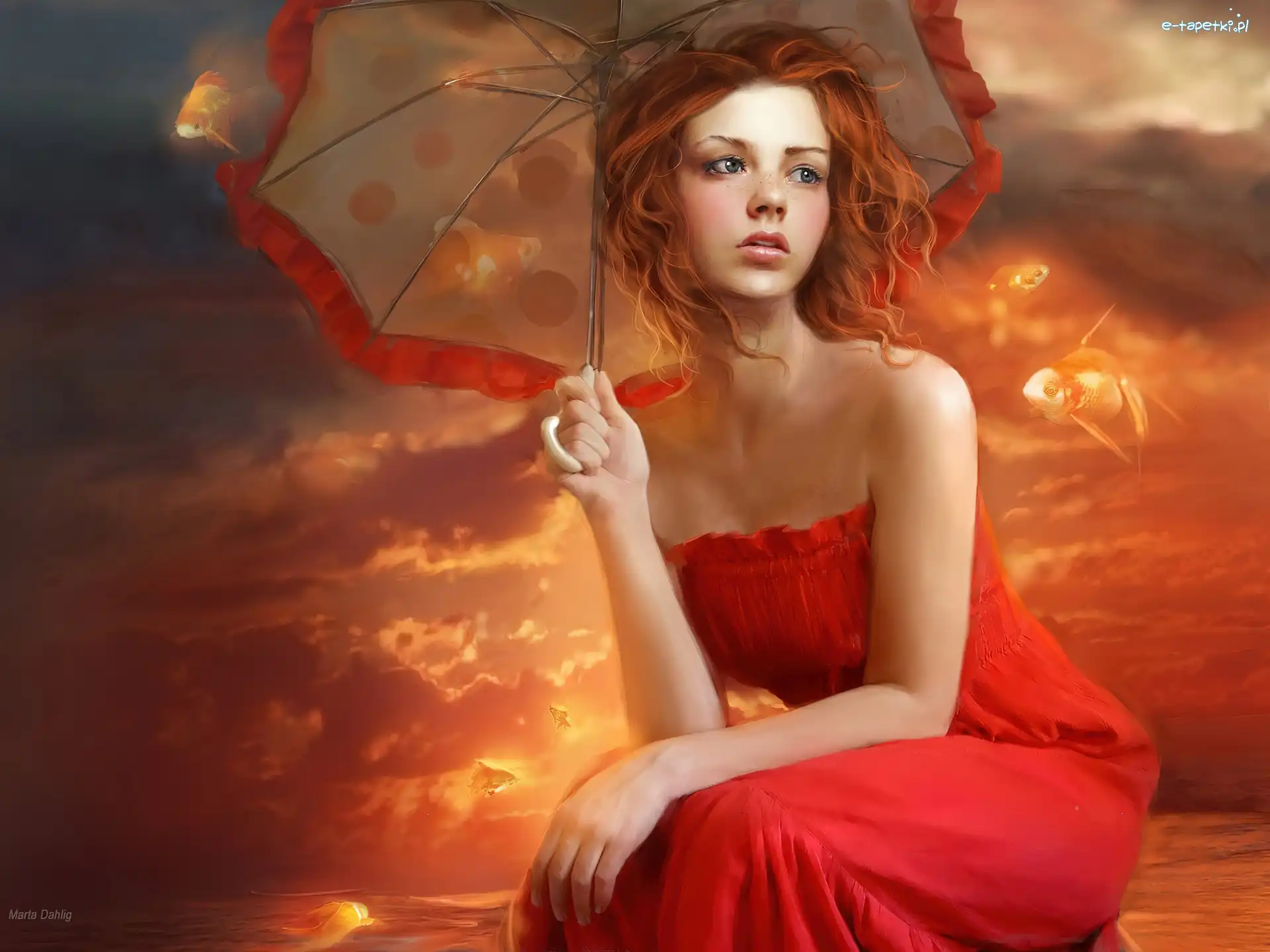 Parasol, Kobieta, Ruda