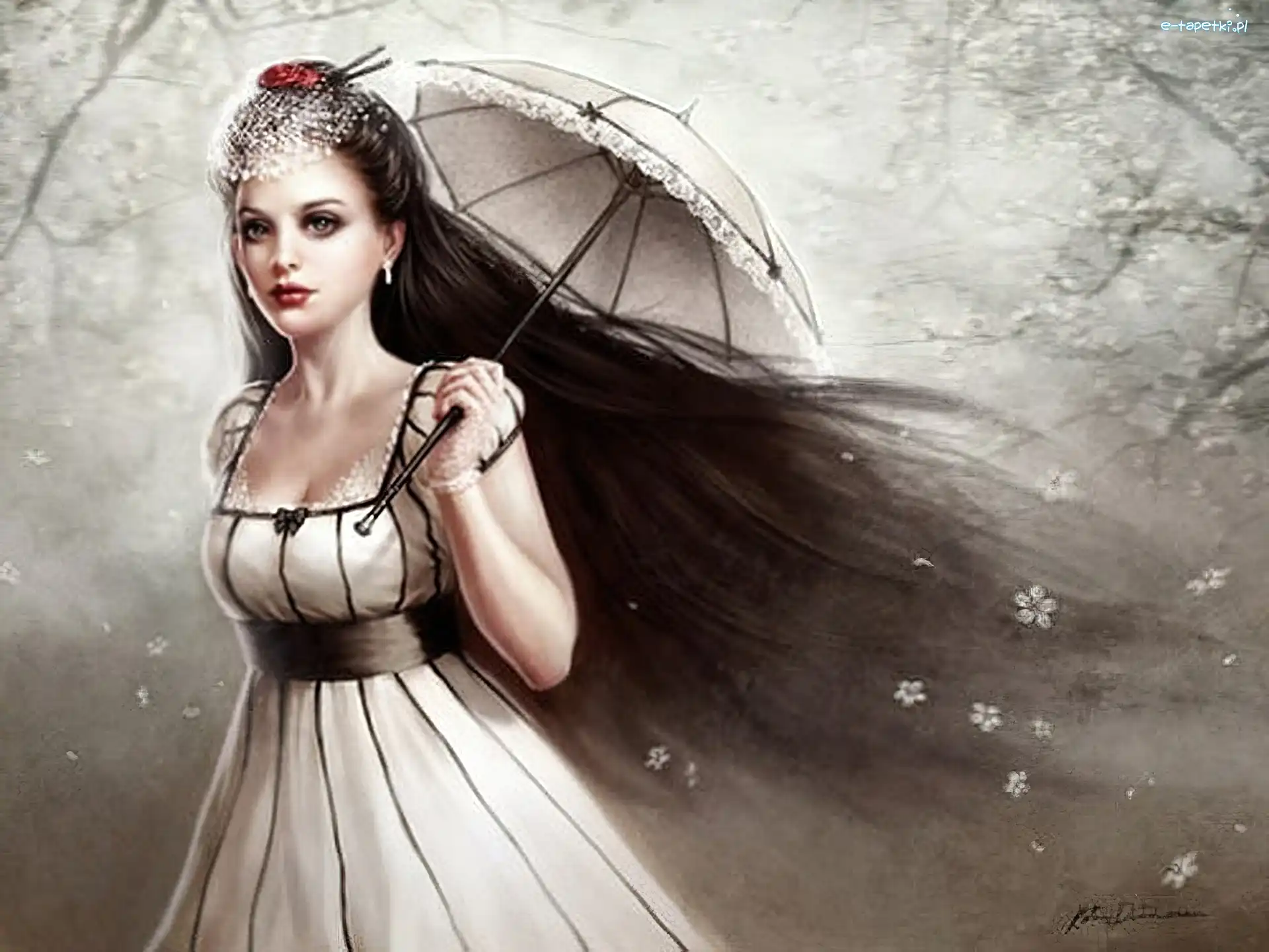 Kwiaty, Parasol, Dziewczyna