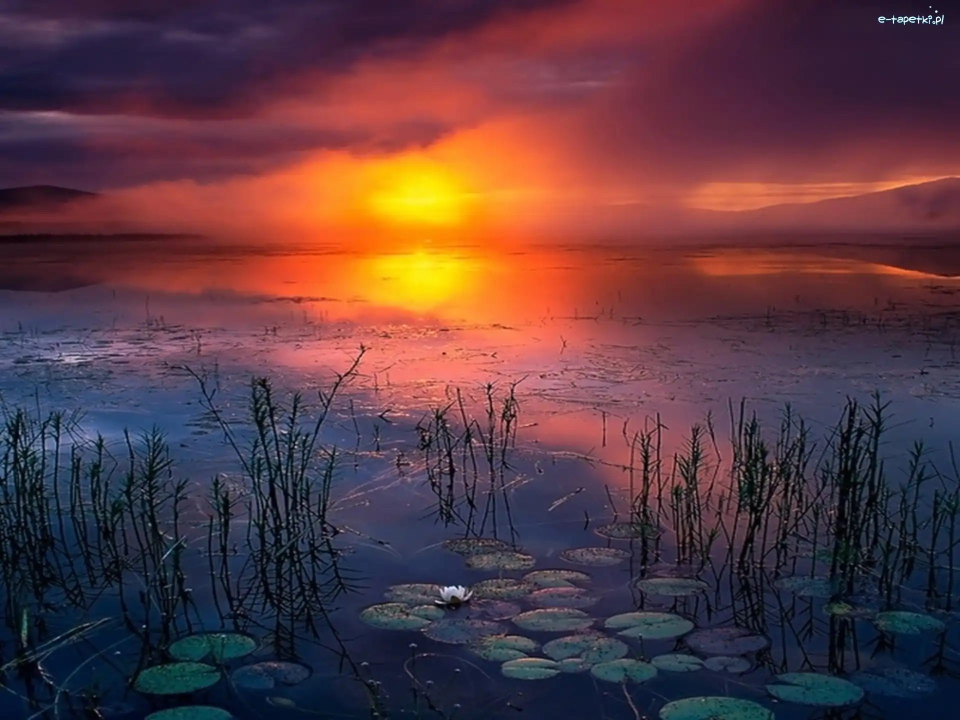 Jezioro, Słońca, Zachód