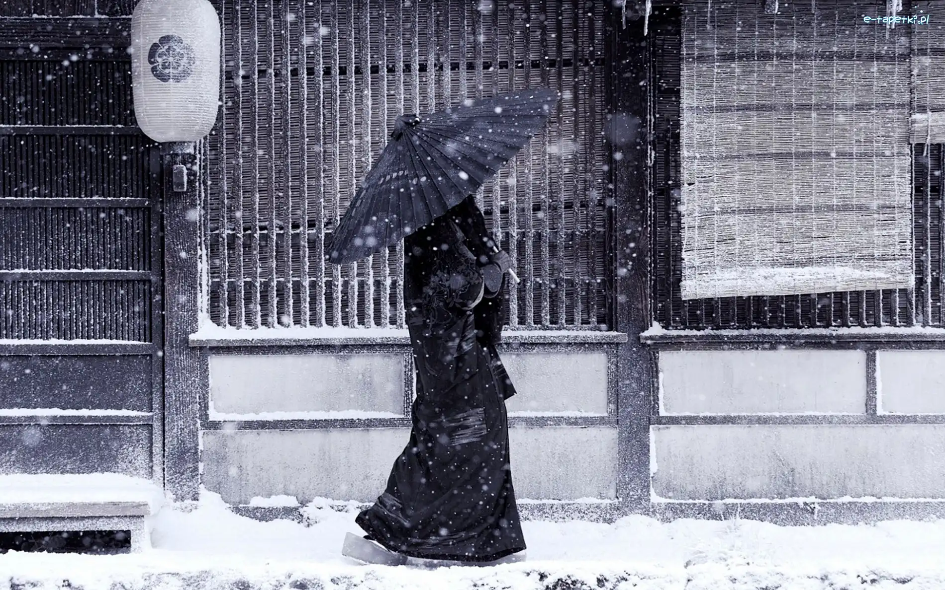 Śnieg, Parasol, Japonka